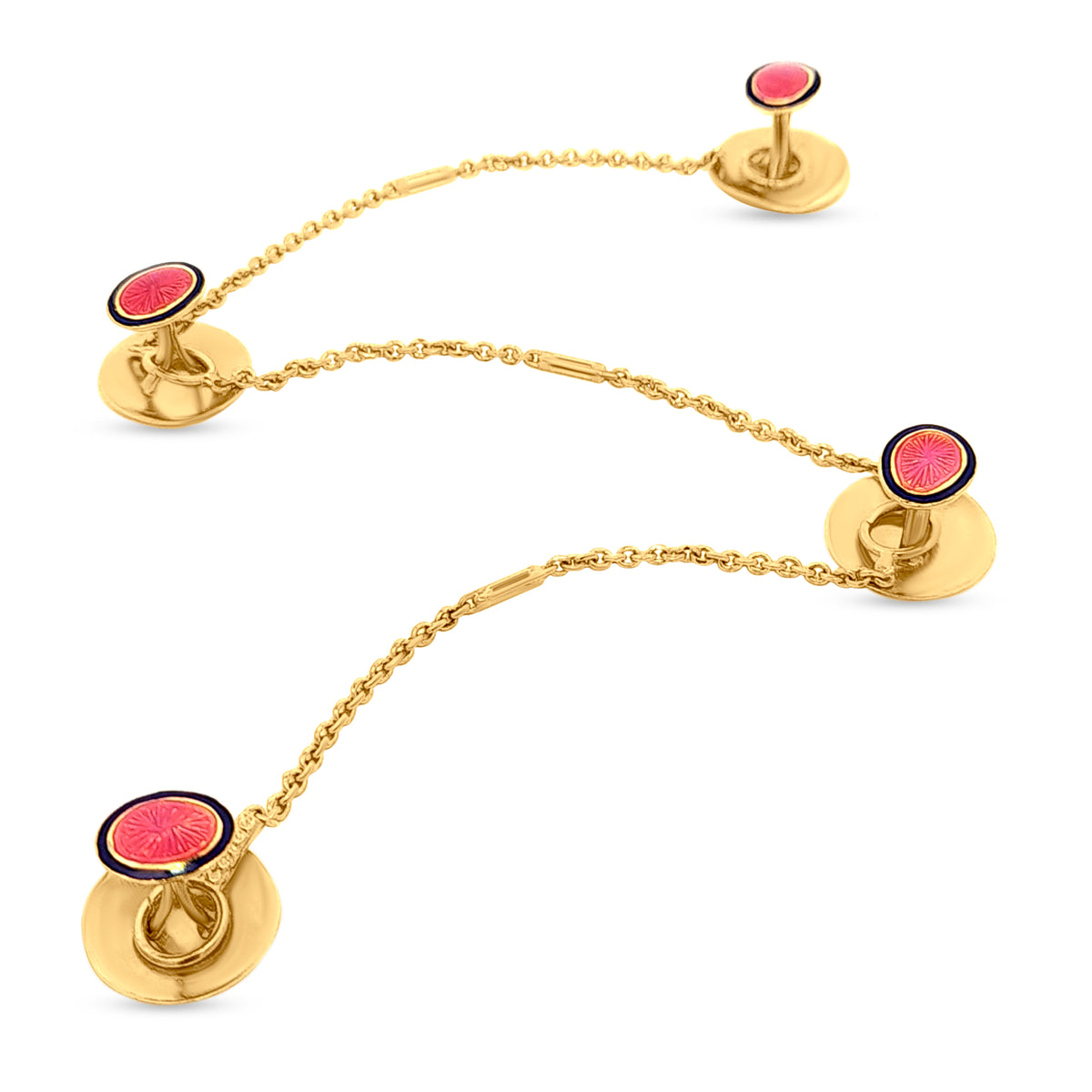 22k Yellow Gold Rich Kurta Buttons with Bright Pink Minakari Work