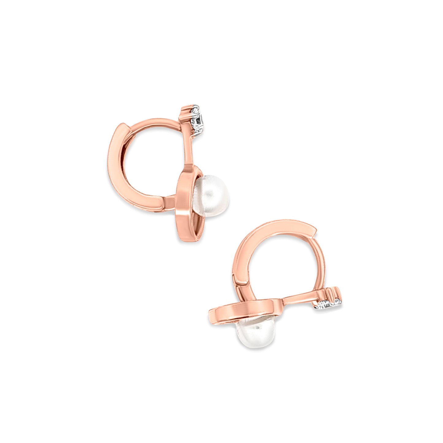 18k Rose Gold Earrings with Pearl and Stones