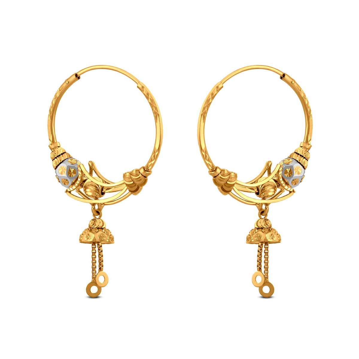 Modern Baali Drop Earring In 22K Gold With Rhodium