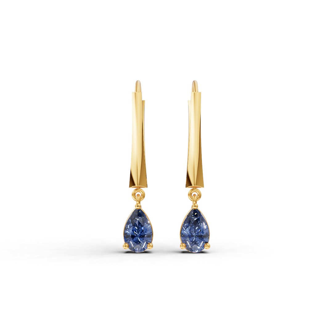 14K Gold Daily Wear Hoop Earrings with Blue CZ Embellishment