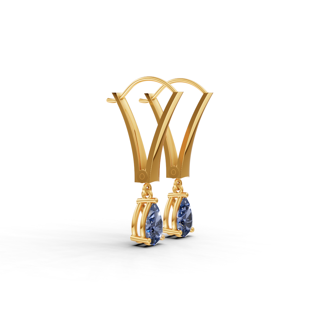 14K Gold Daily Wear Hoop Earrings with Blue CZ Embellishment