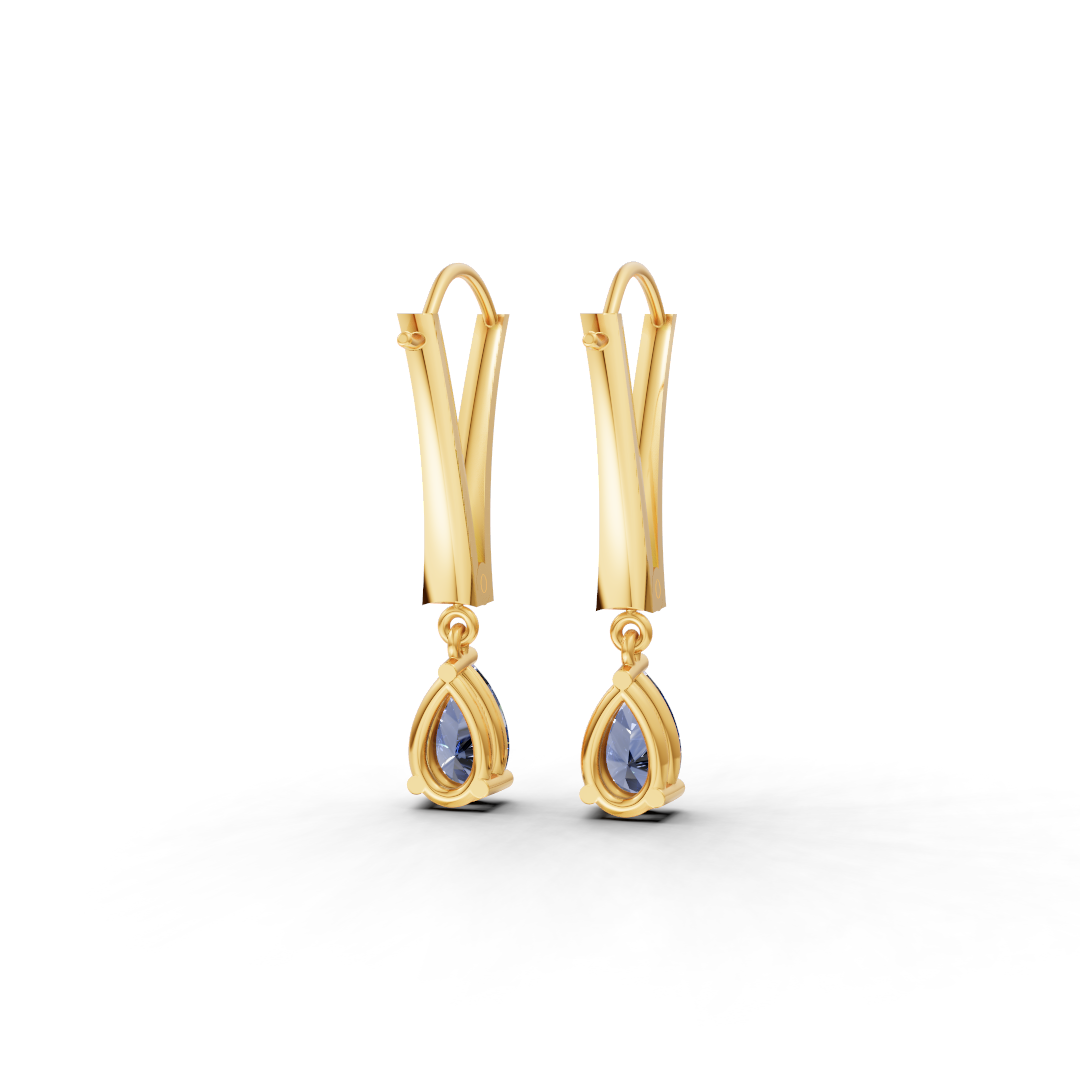 14K Gold Daily Wear Hoop Earrings with Blue CZ Embellishment