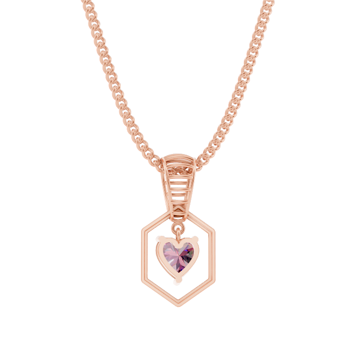 14K Rose Gold Minimalist Pendant with Pink Heart Gemstone