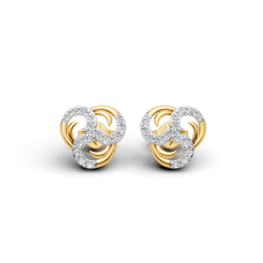 14K Gold Stud Earrings with CZ Stones