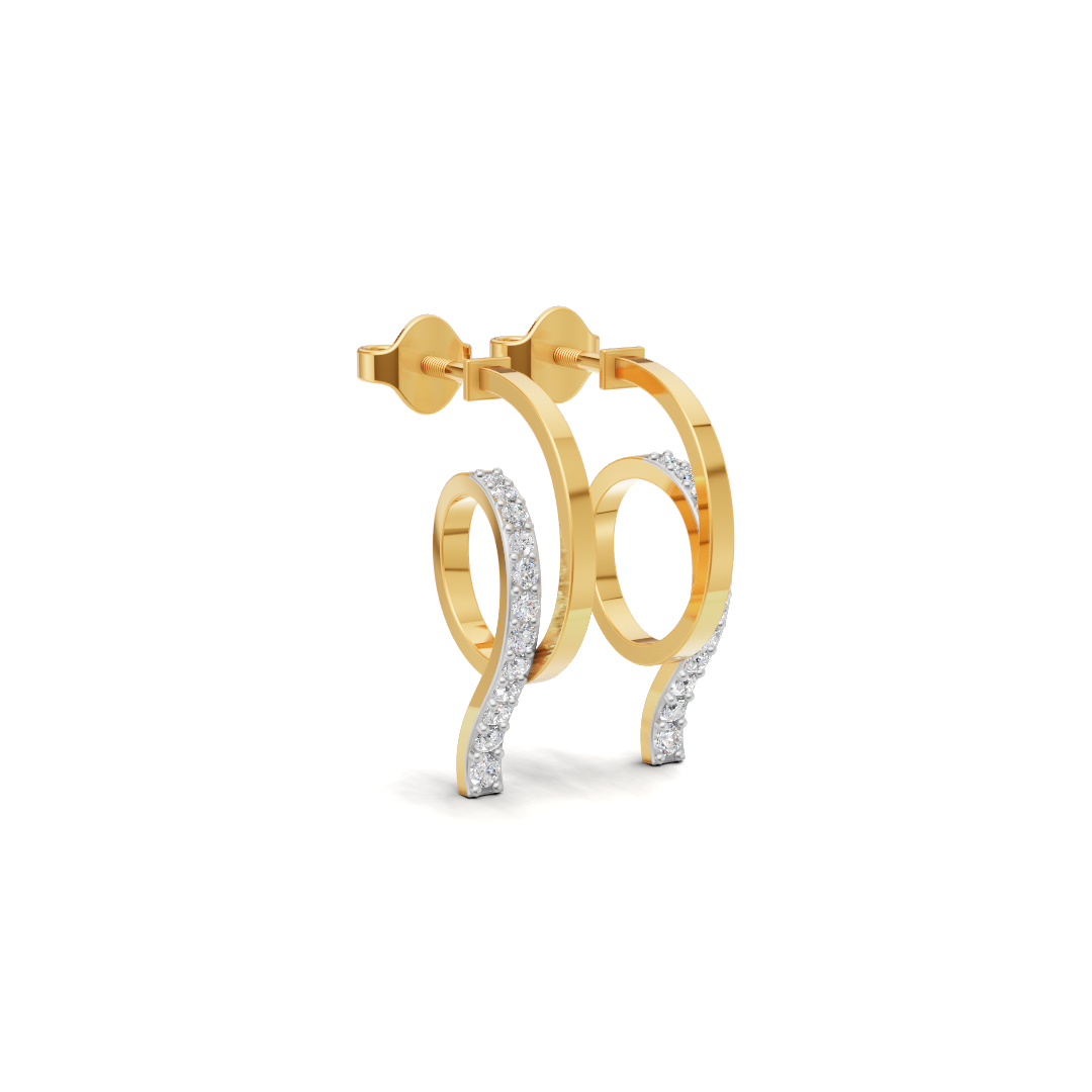 Sutra 14K Gold Stud Earrings with CZ Modern Elegance