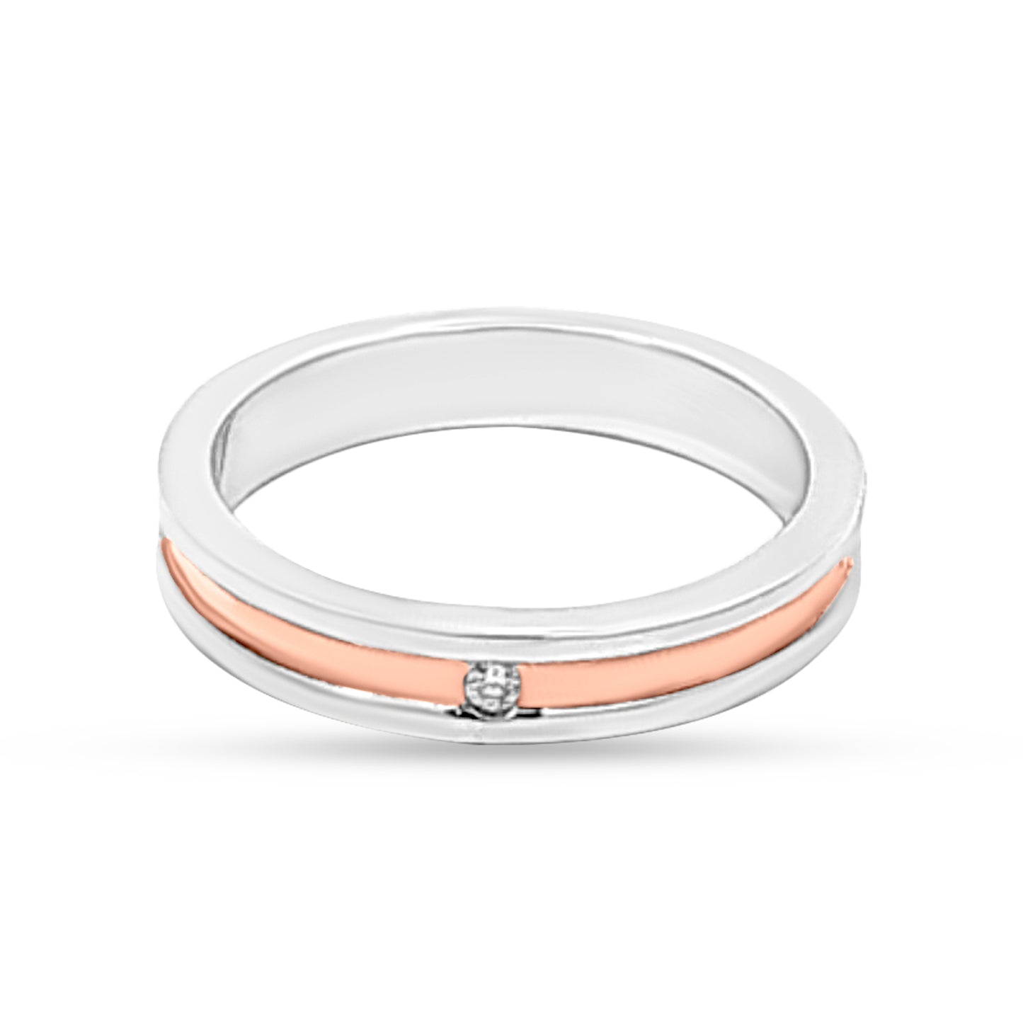 Aranya 18k White Gold Couple Band Ring with Pink Enamel