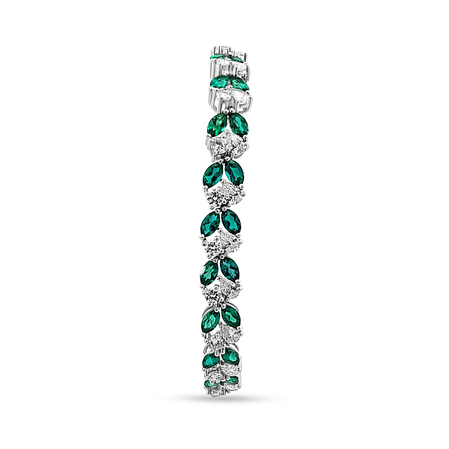 14K White Gold Pear, Round Lab-Grown Diamond, and Emerald Stone Bracelet
