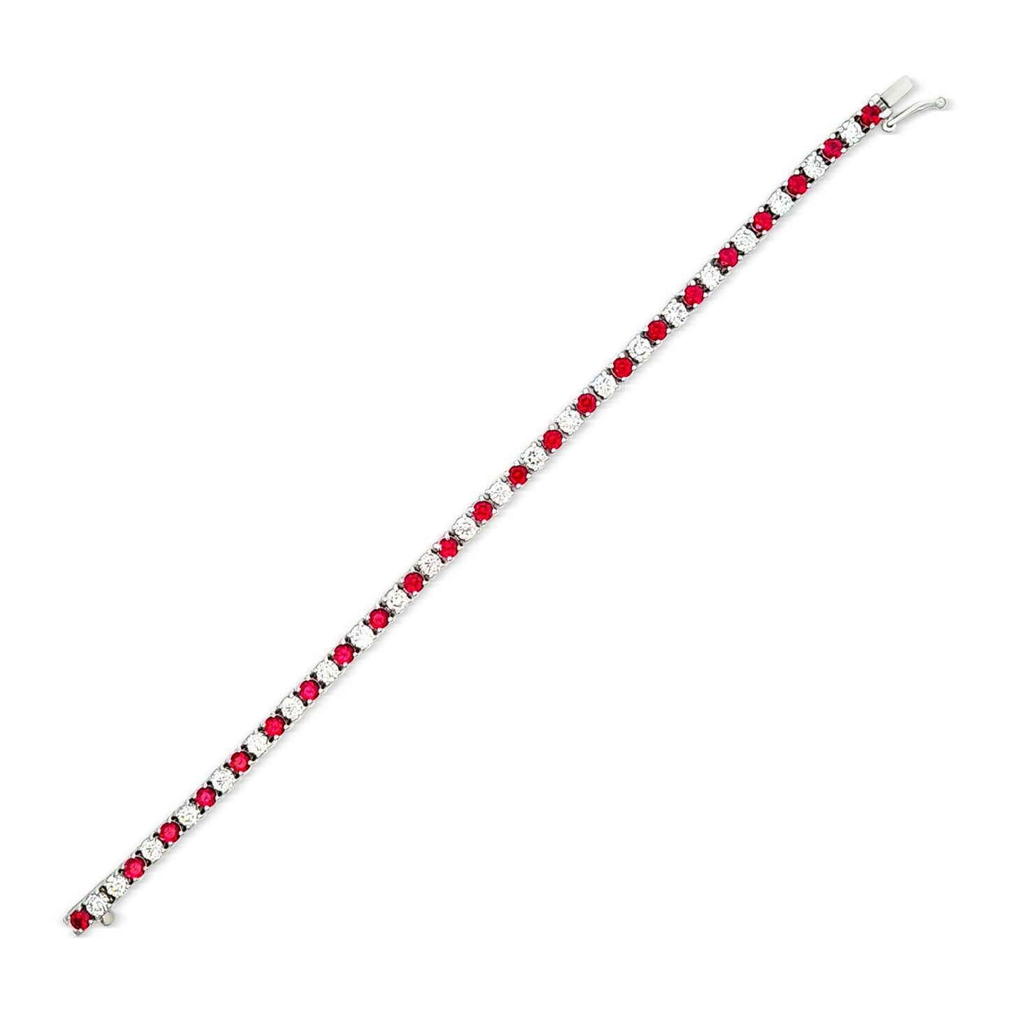 14K White Gold Lab-Grown Diamond and Ruby Stone Tennis Bracelet
