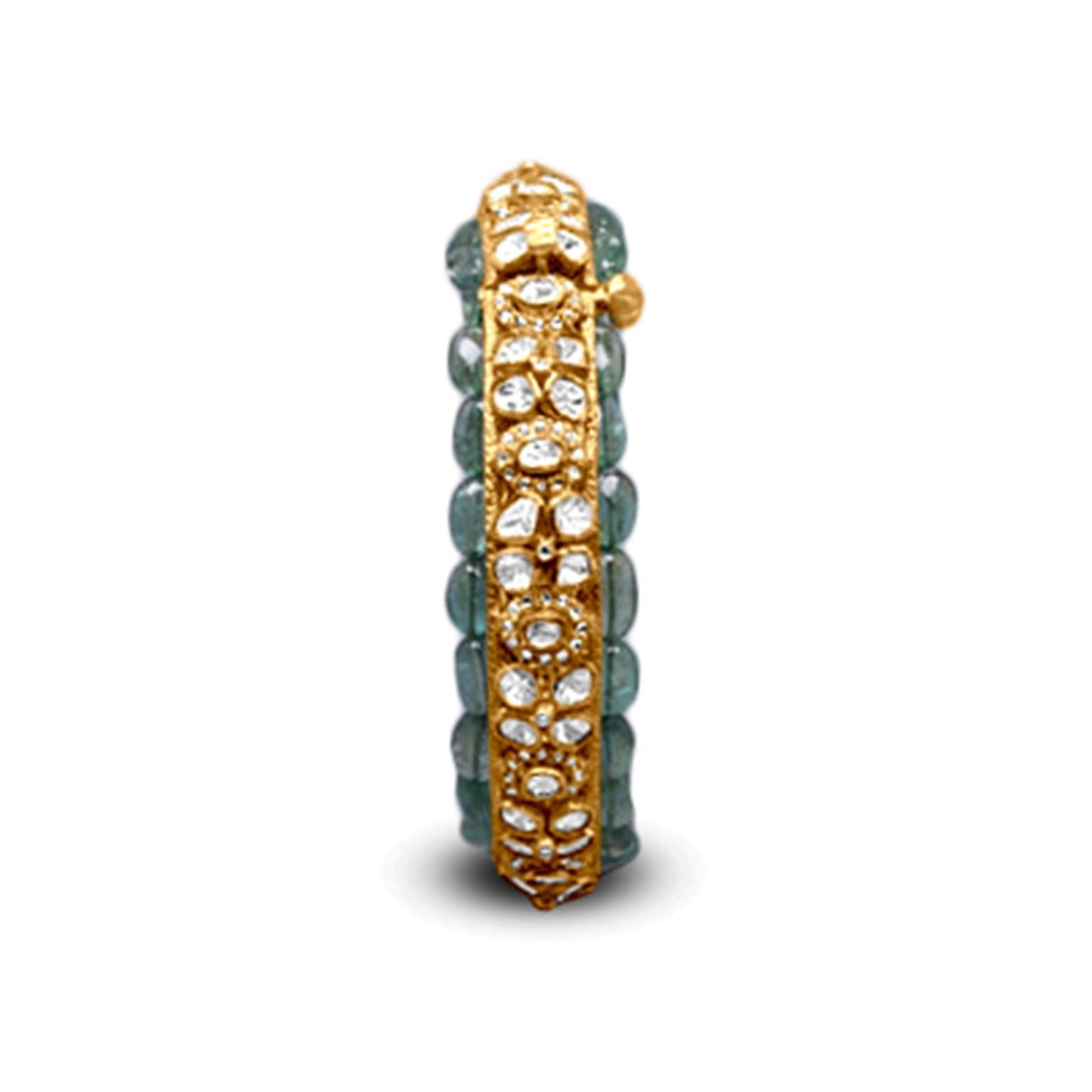 Polki Bangle With Emerald In 18K Yellow Gold