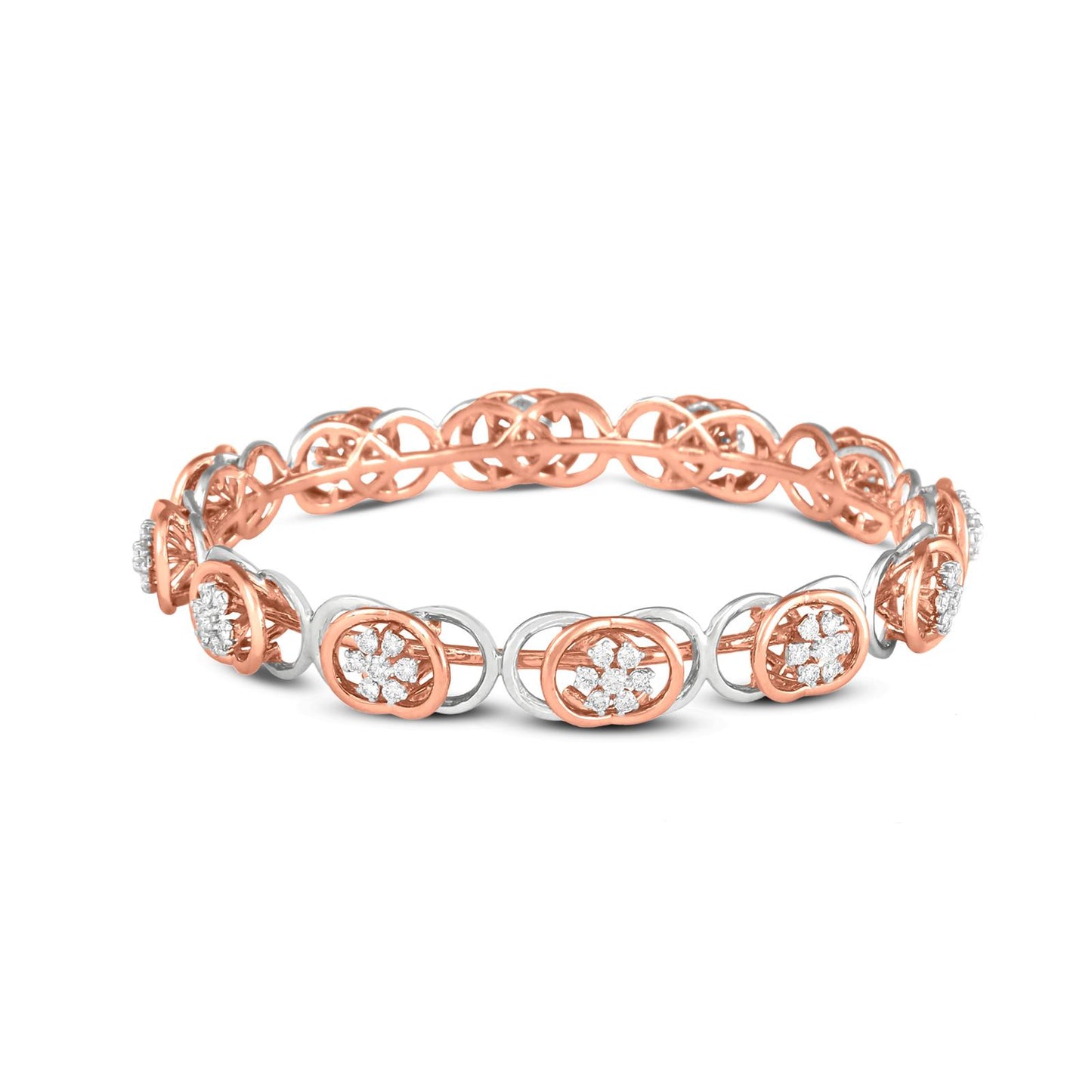 Diamond Bangle In 18K Rose Gold With White Rhodium