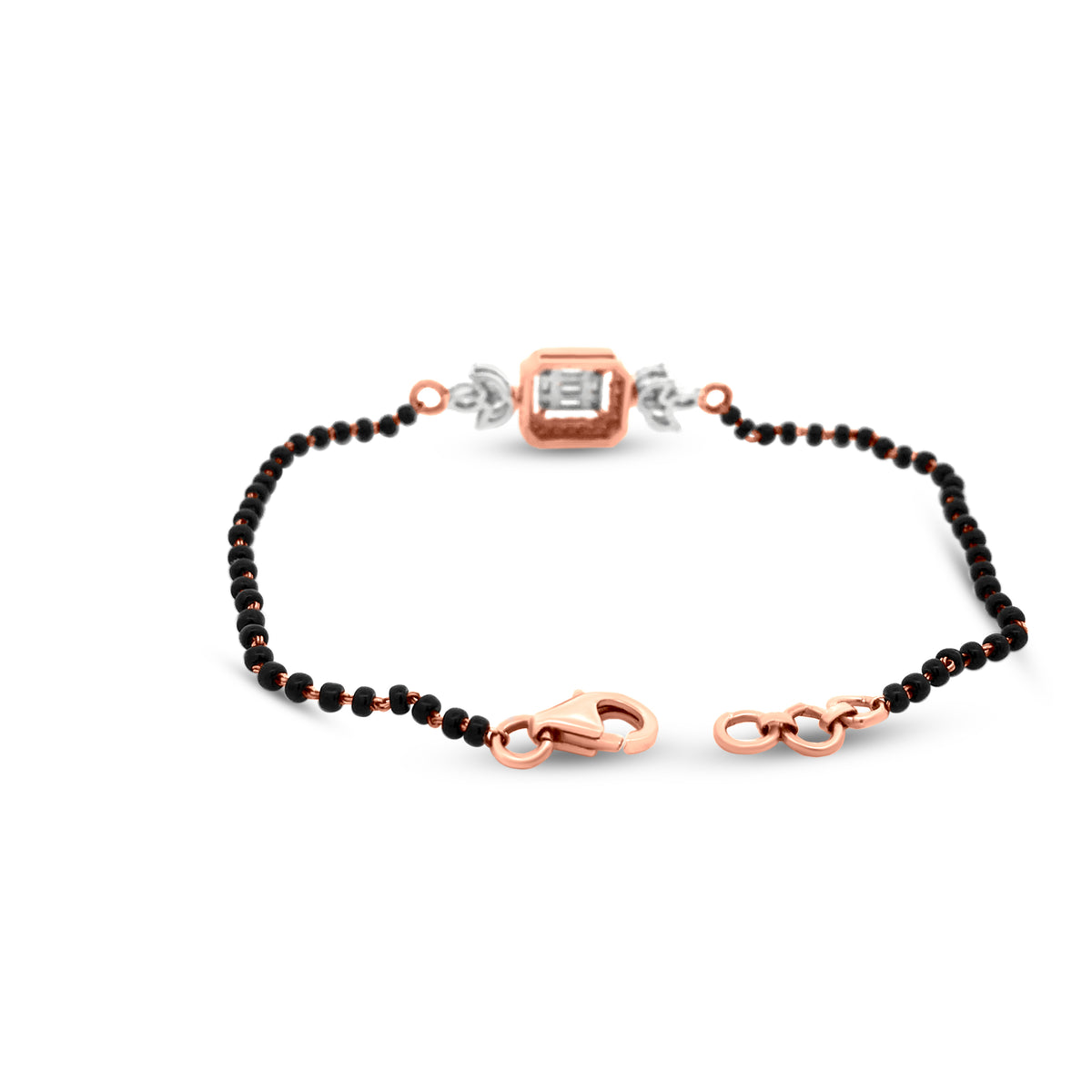 Gorgeous 18K Rose Gold Black Stone Link Chain Bracelet Set With Round, Marquise, And Baguette Diamond Jewelry