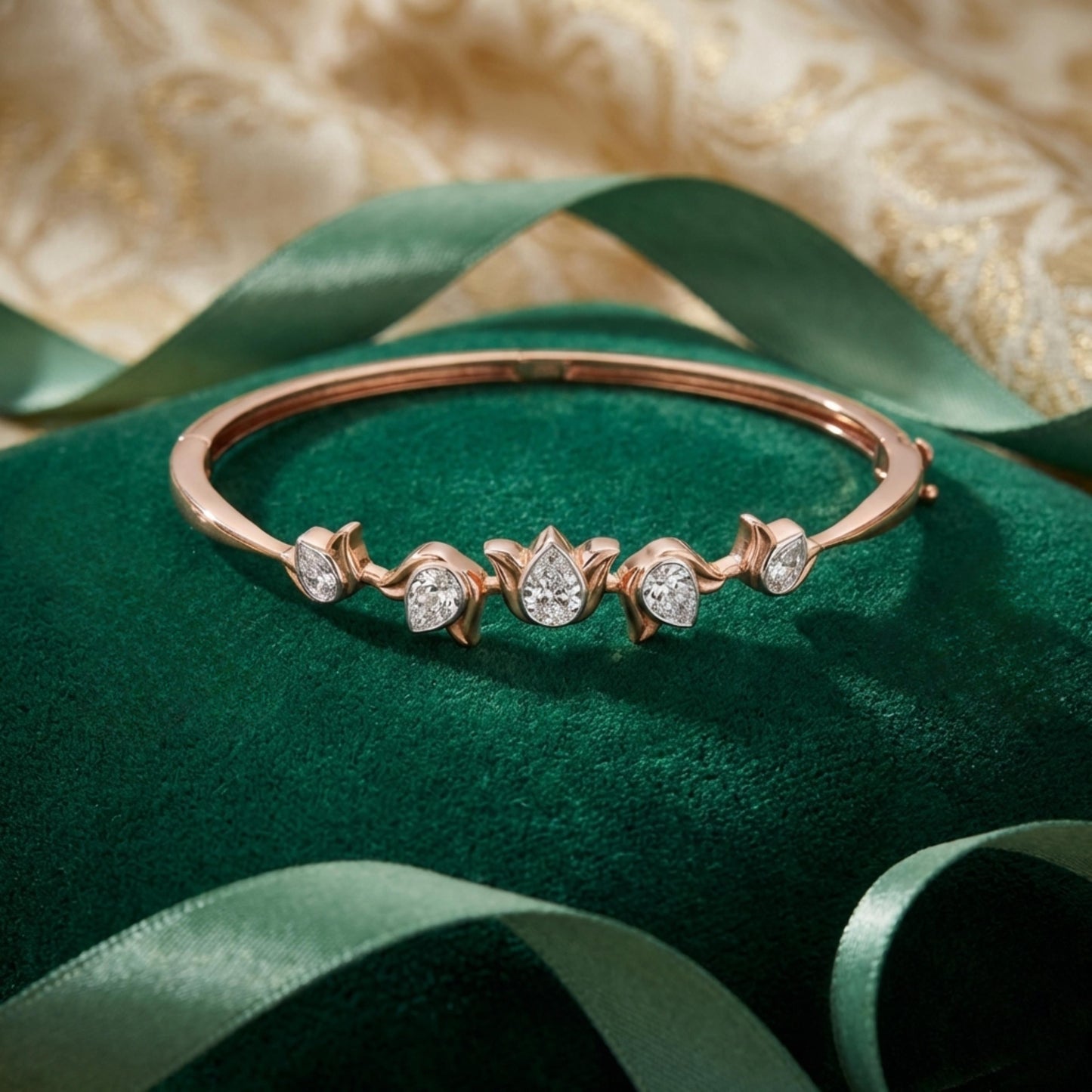 18K Rose Gold Diamond Bracelet with Pear-Shaped Diamonds