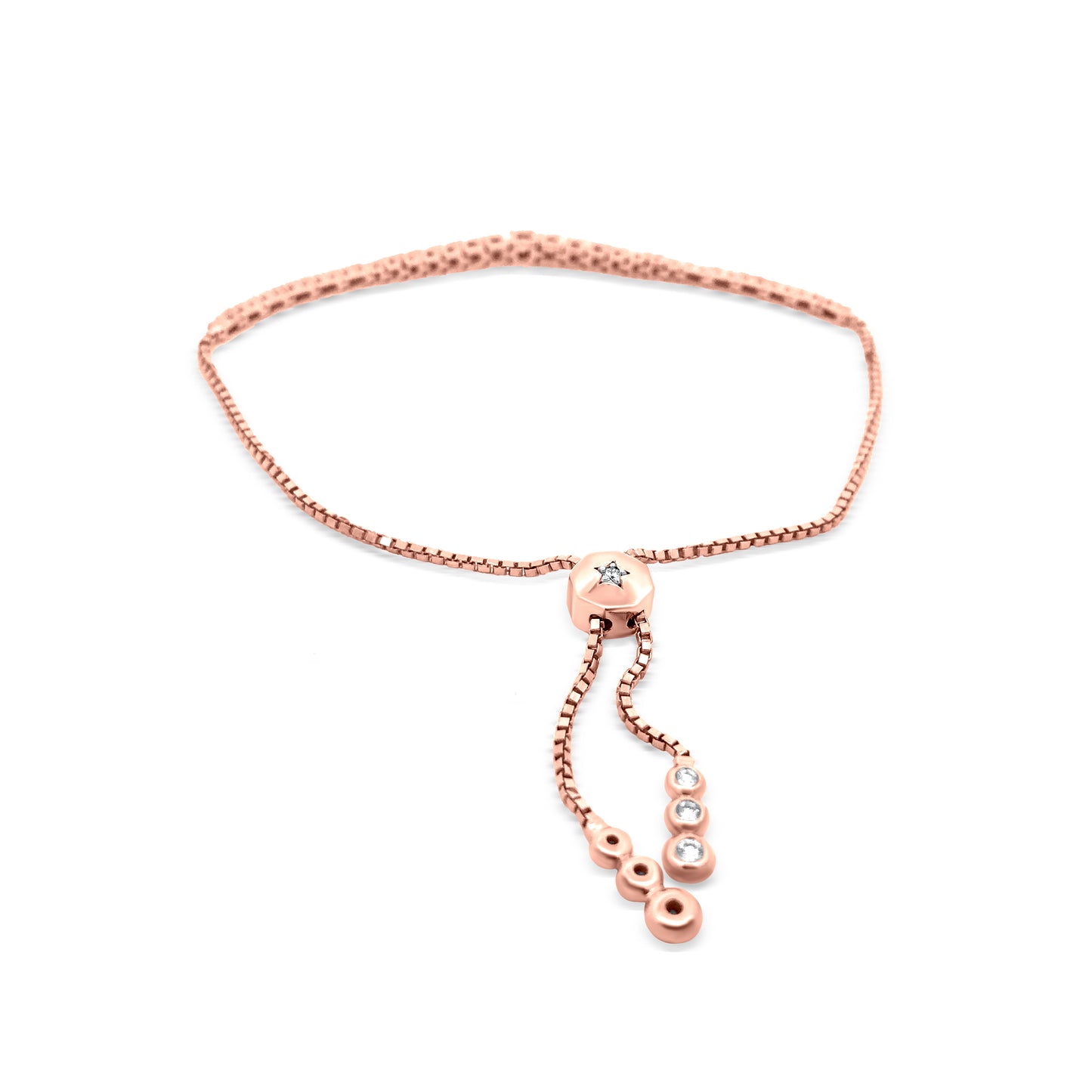 Stunning 18k Rose Gold Bolo Bracelet with 0.95 Round White Diamonds and Bolo Safety Lock.