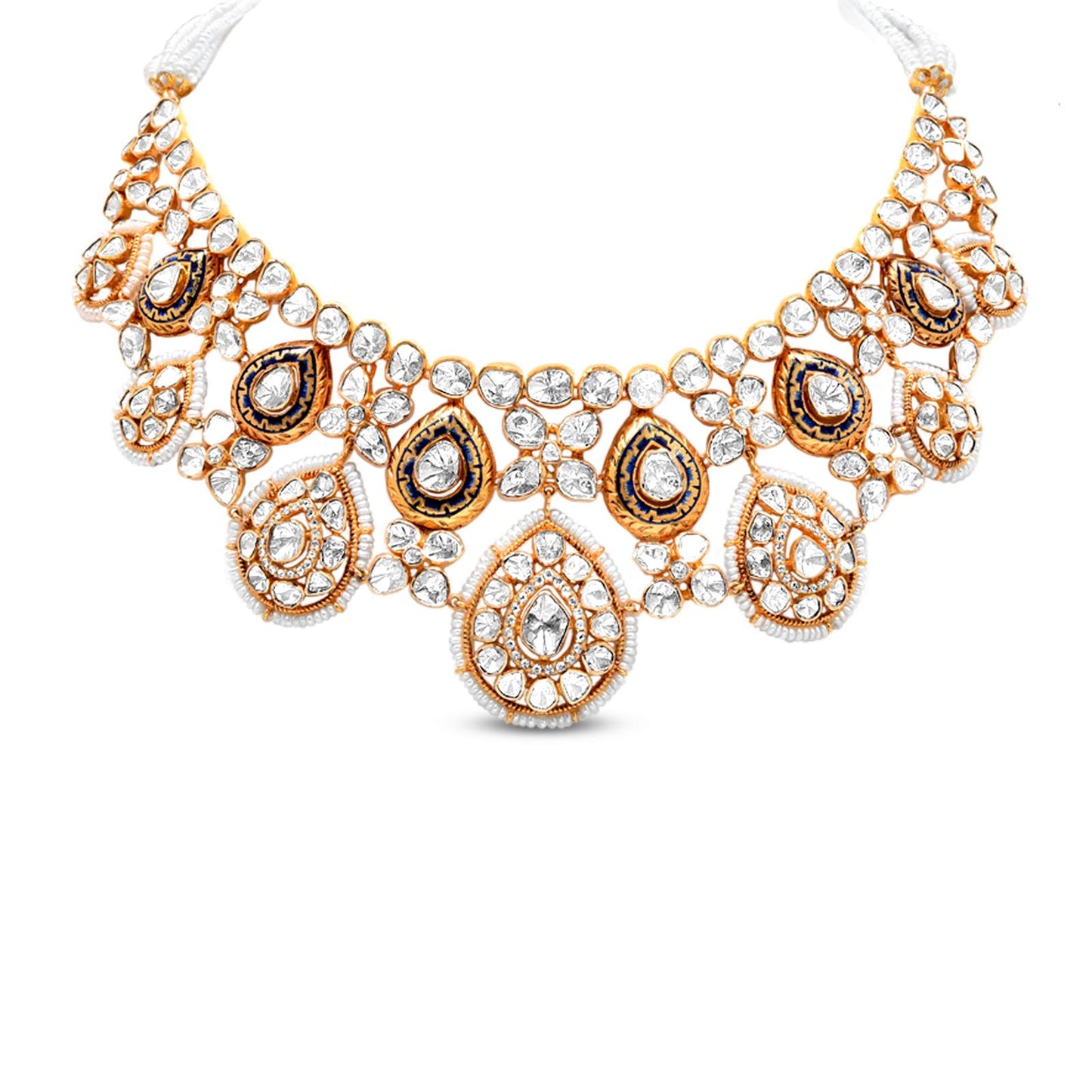 Polki Necklace In 18K Yellow Gold With Pearl