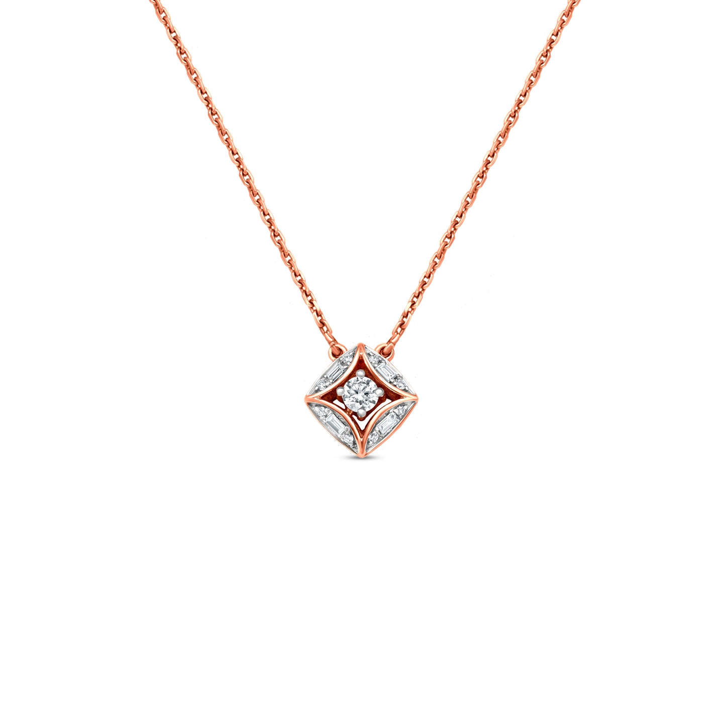 18k Rose Gold Diamond Round Pendant Necklace: Trendy and fashionable