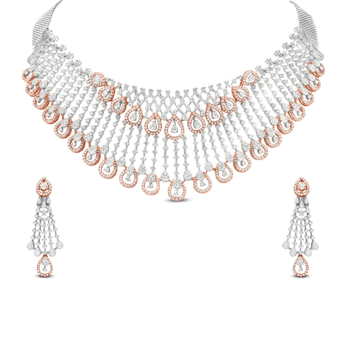 Diamond Necklace Set In 18K Rose And White Gold