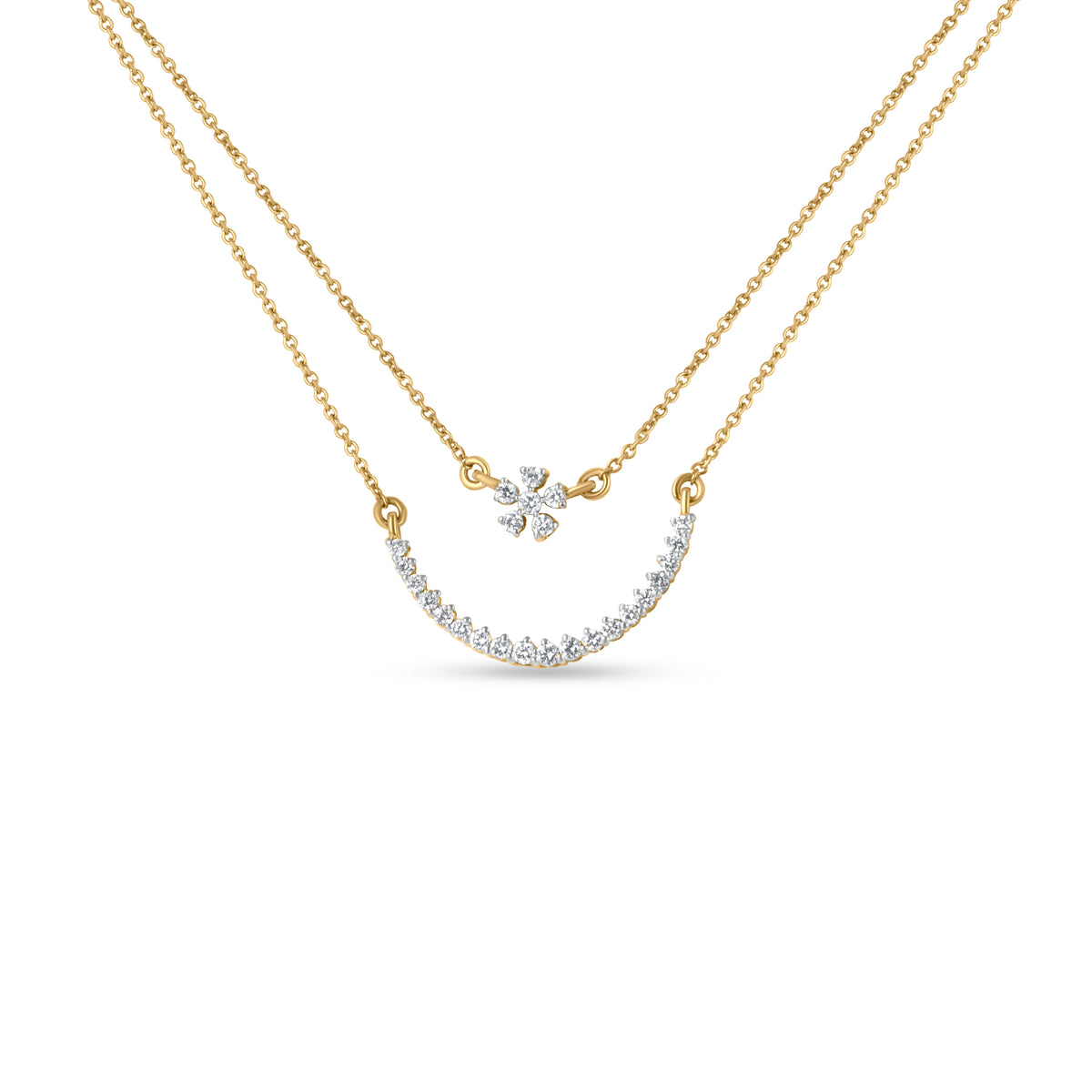 18k Yellow Gold Star Crescent Diamond Multi strand Pendant Necklace