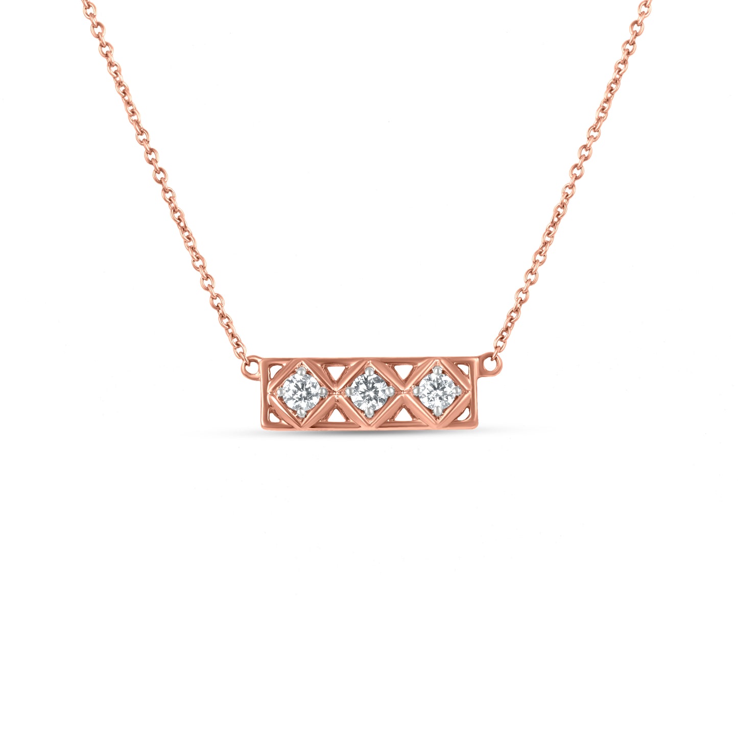 18k Rose Gold Bar Diamond Pendant Necklace
