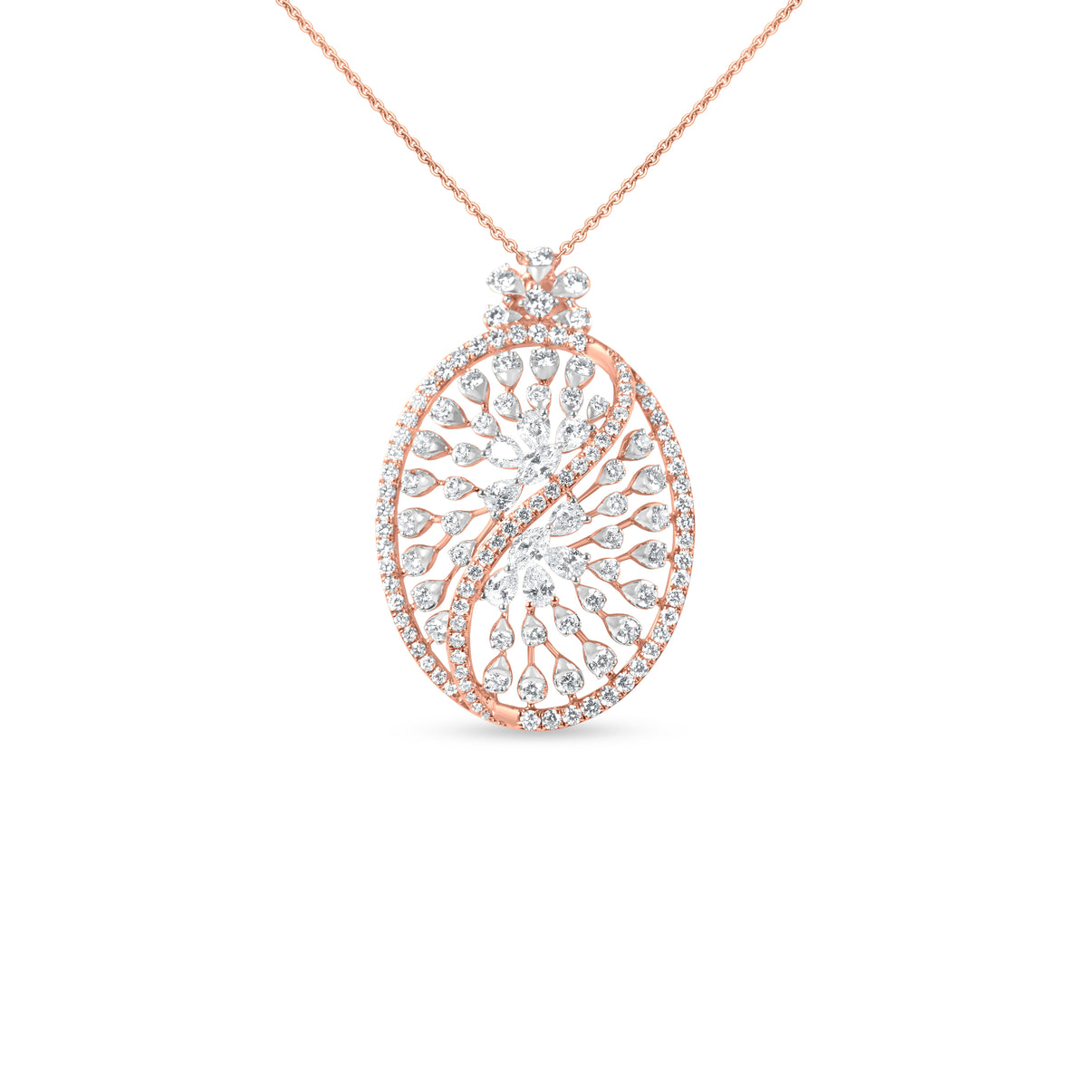 18k Rose Gold Intricate Diamond Pendant Necklace