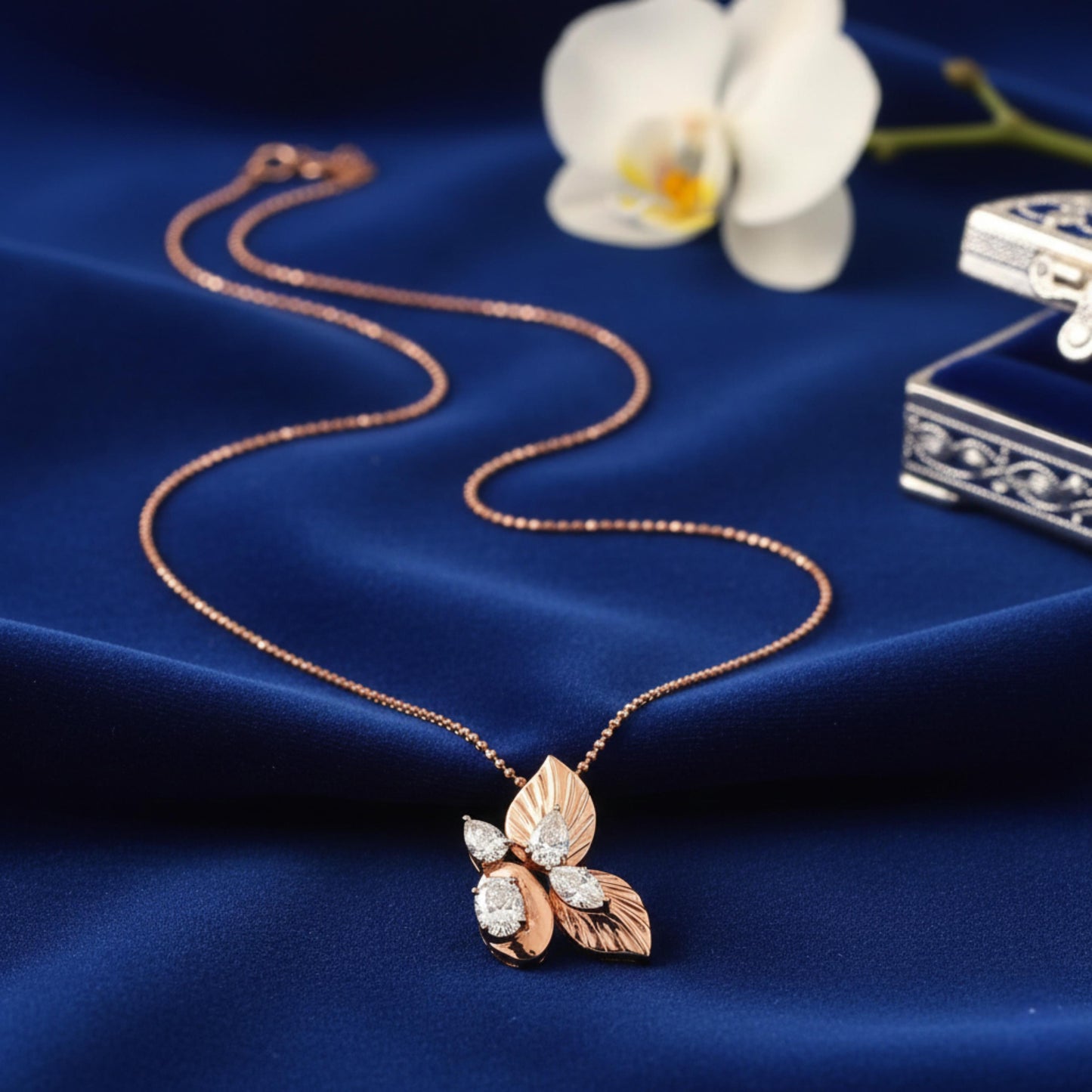 18K Rose Gold Diamond Butterfly Pendant with Marquise, Pear & Oval Diamonds