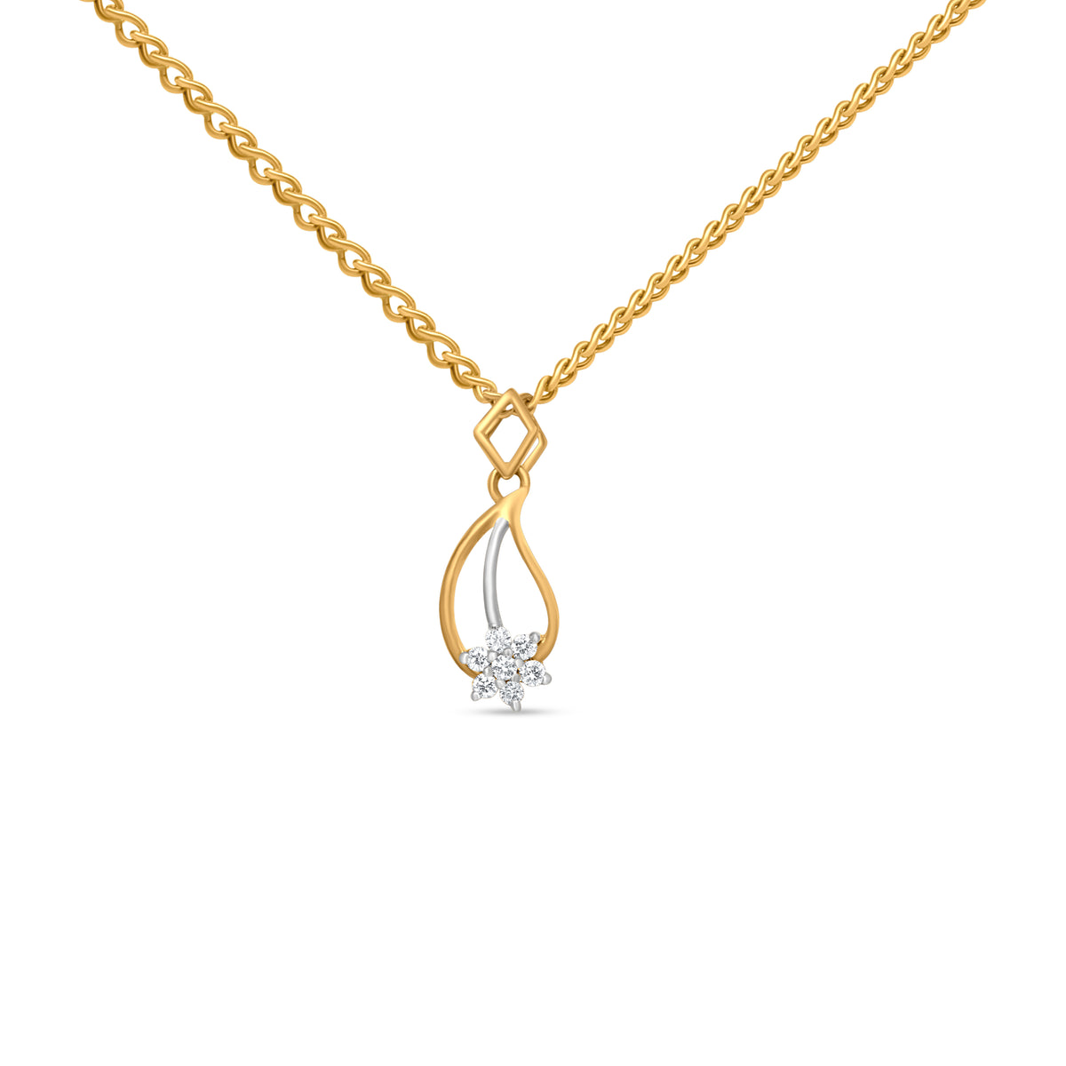 18k Yellow & White Gold Diamond Flower and Leaf Pendant Necklace