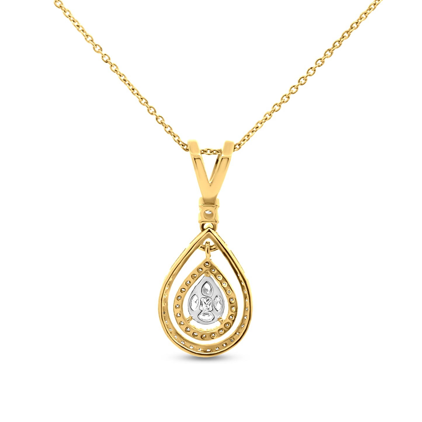 18K Yellow And White Gold Drop Shape Pendant Diamond Necklace: Perfect For Weddings And Anniversaries