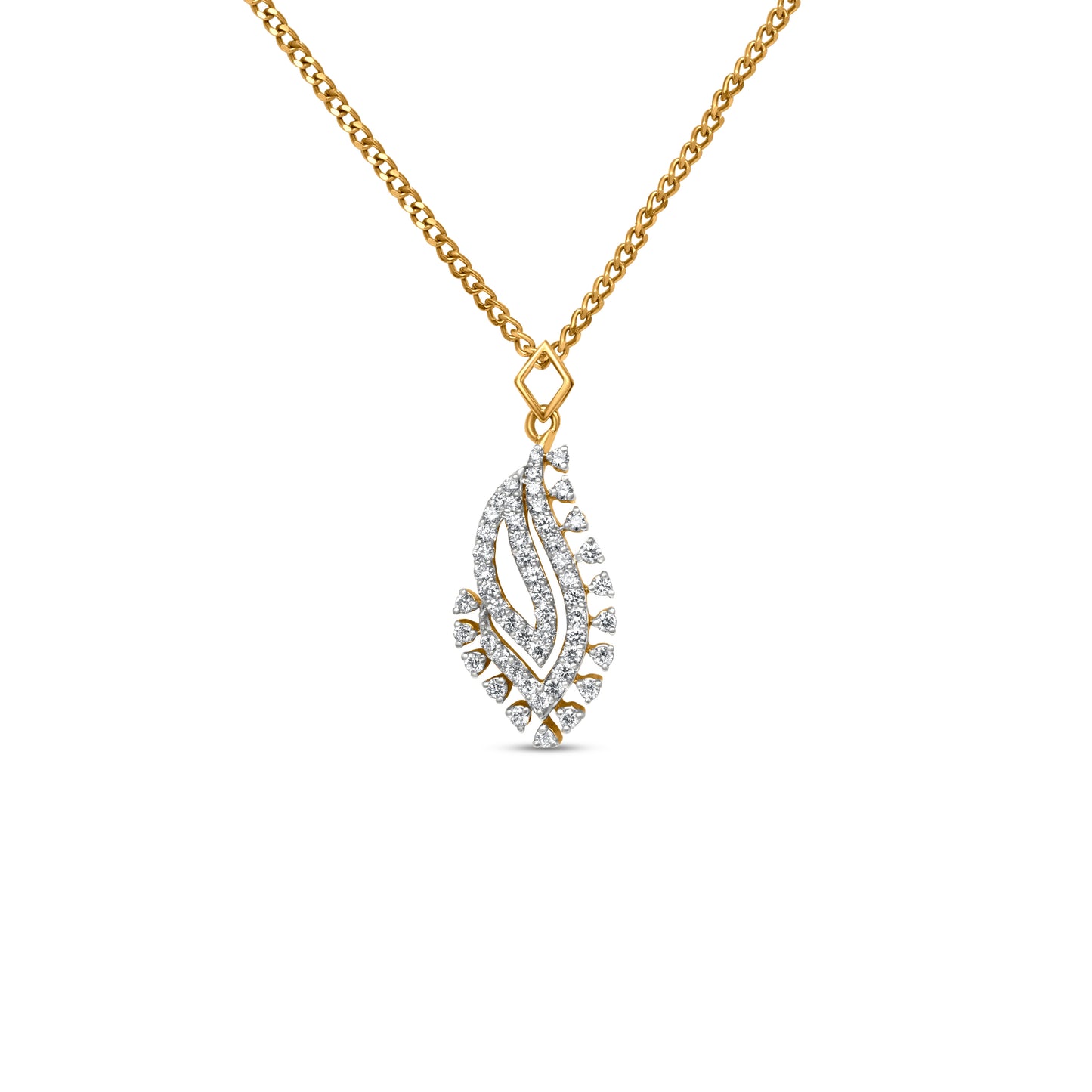 18k Yellow Gold Artistic Diamond Pendant Necklace (0.78 Carats, VS Quality)