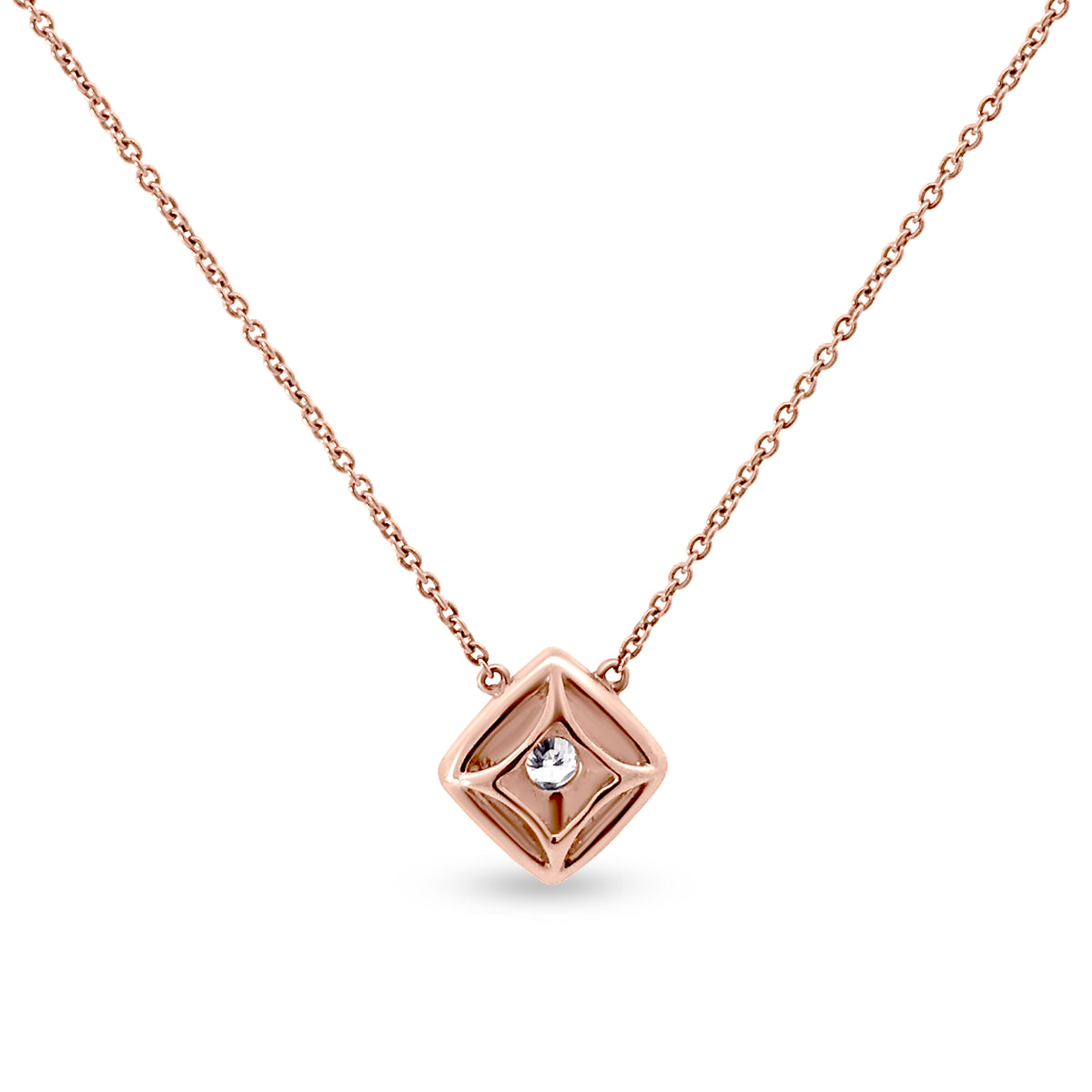 Exquisite 18k Rose Gold Diamond Rectangular Pendant Necklace - Perfect for Any Occasion