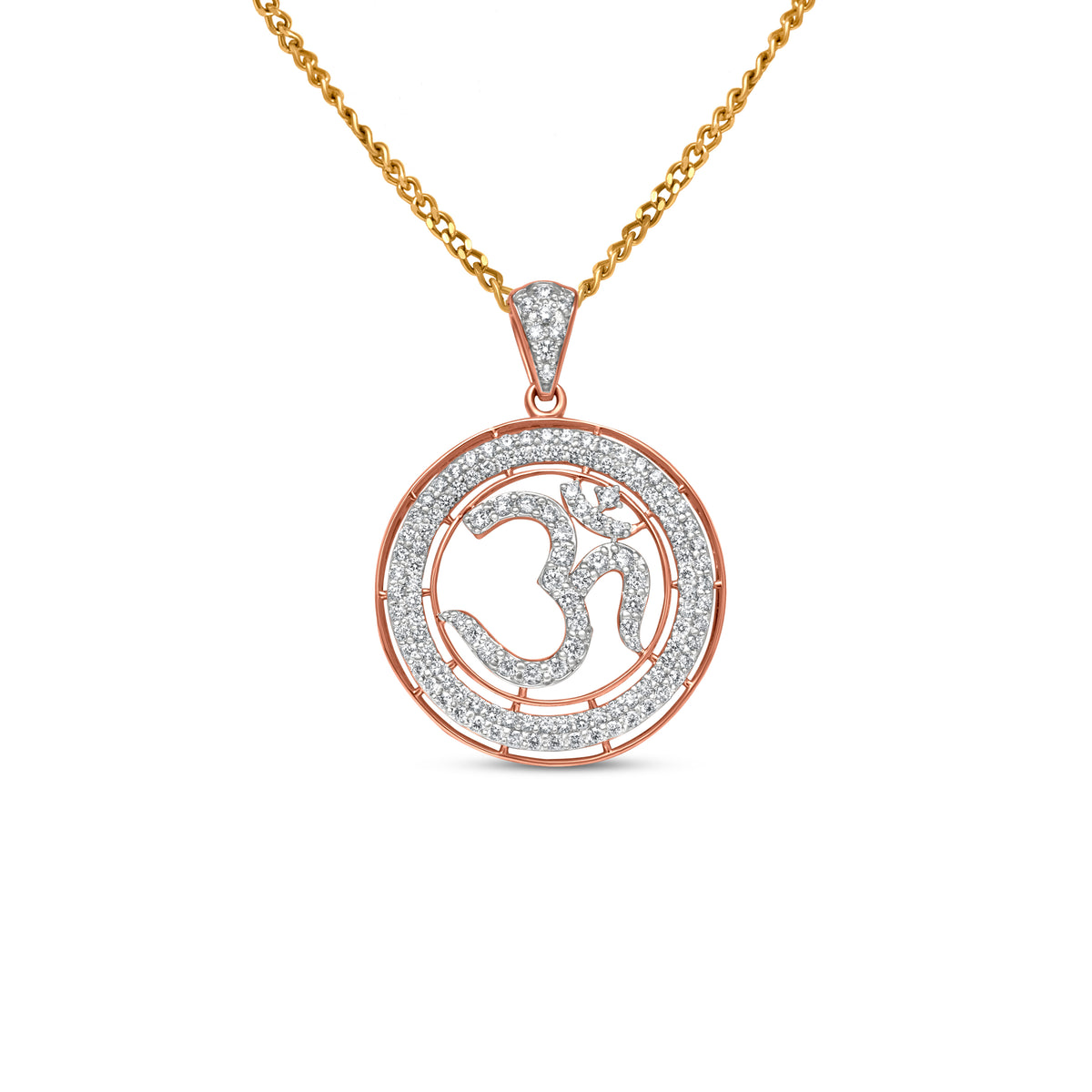 18k Rose Gold Diamond OM Pendant Necklace