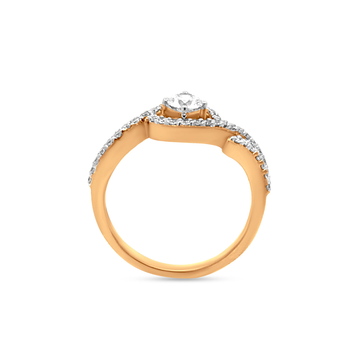 18K Yellow Gold Split Shank Diamond Ring With 0.54 Carats Of Round Shaped Prong Set Diamonds