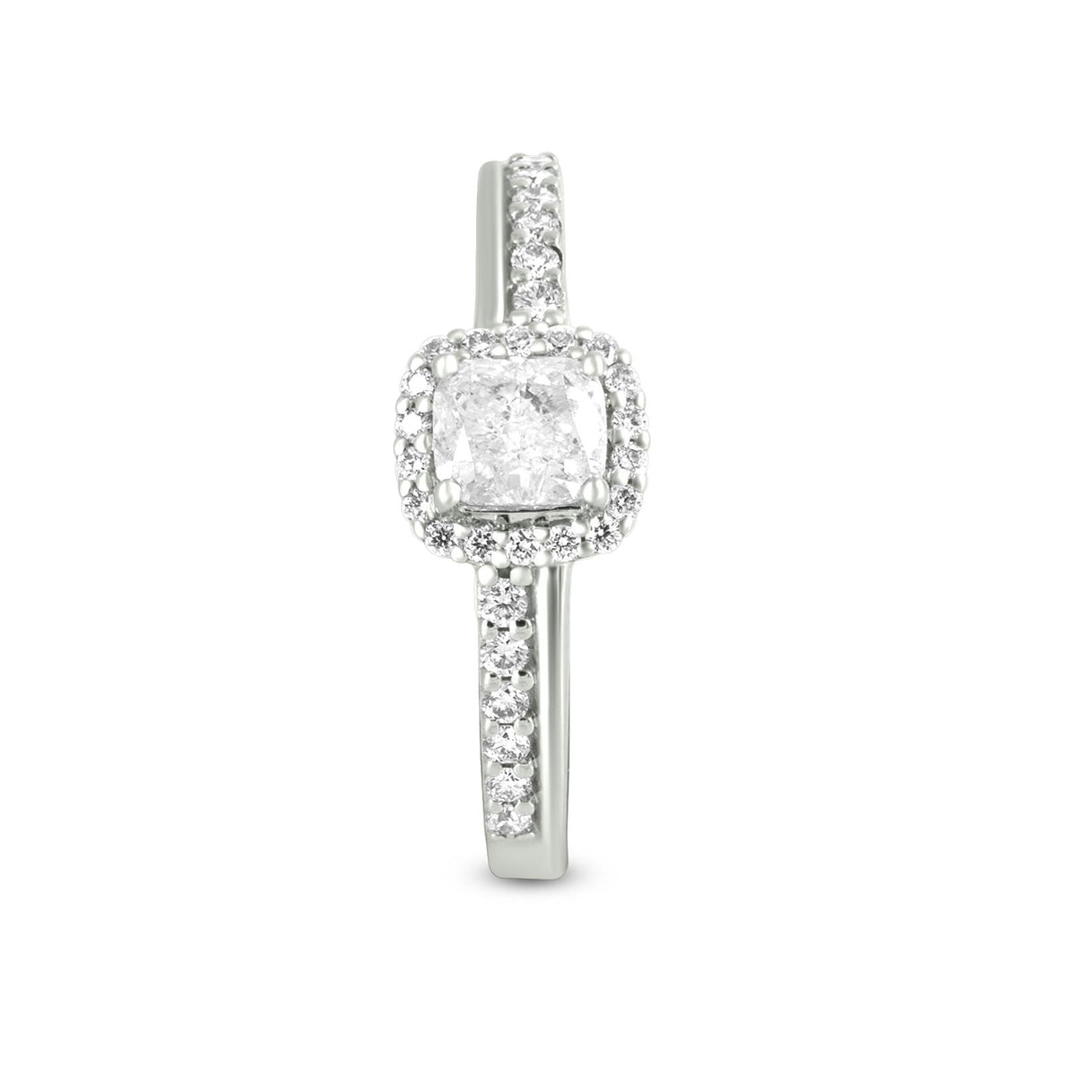 Cushion Cut Diamond Solitaire Ring In 18K White Gold