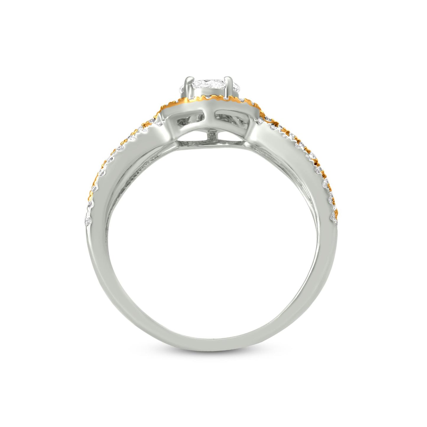 Beautiful 18K Yellow And White Gold Unique Three Way Split Shank Diamond Engagement Ring