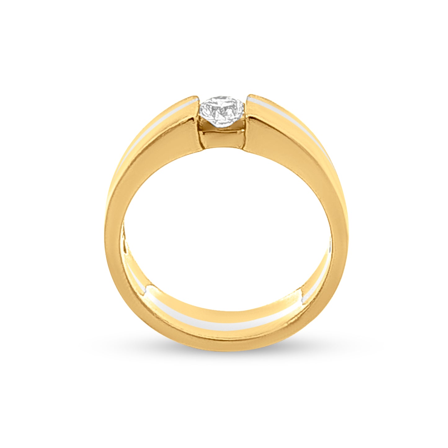 18k Pure Gold Ladies Band Ring with Partly Rhodium