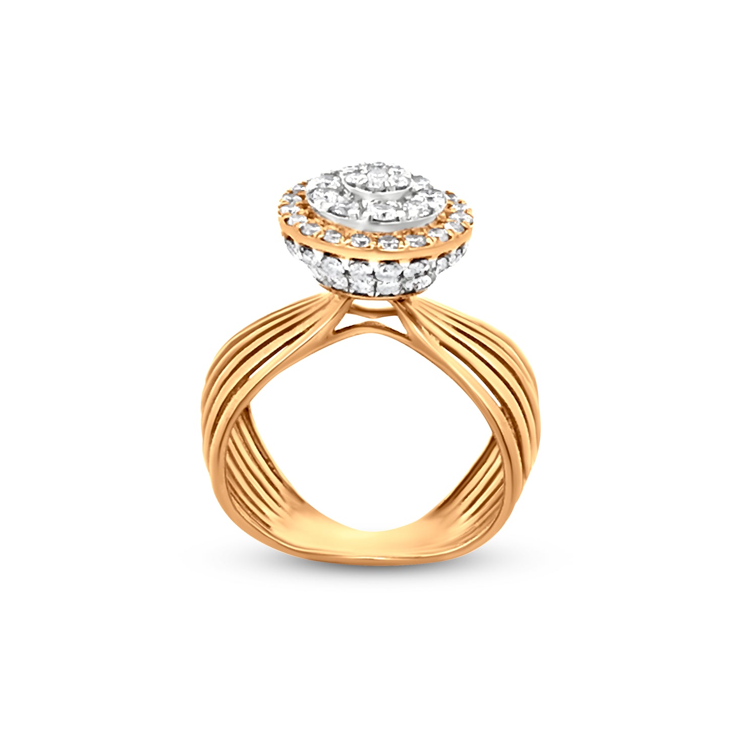 Luxurious 18k Yellow Gold Multi Split Shank Queen Crown Ring with 1.37 Carat Shimmering Diamonds