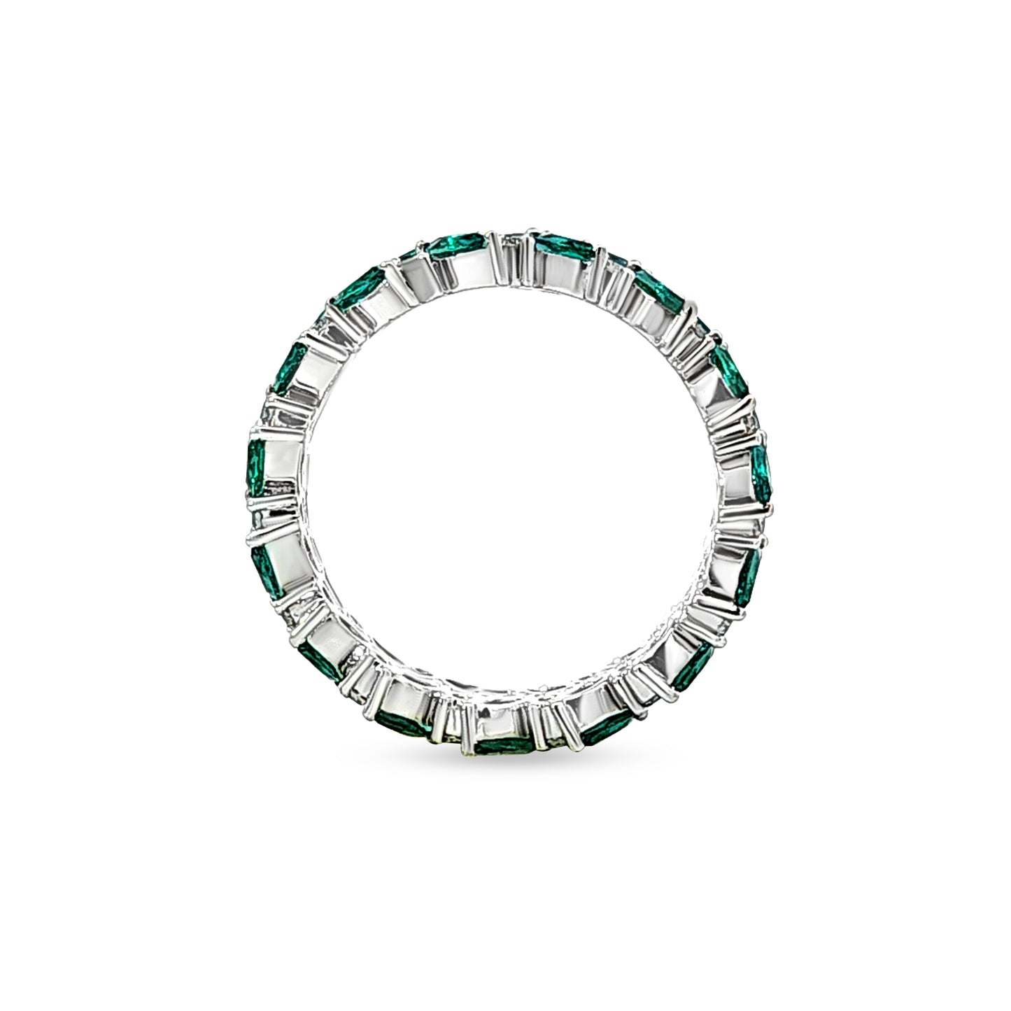 14K White Gold Lab-Grown Diamond Band with Emerald Stone