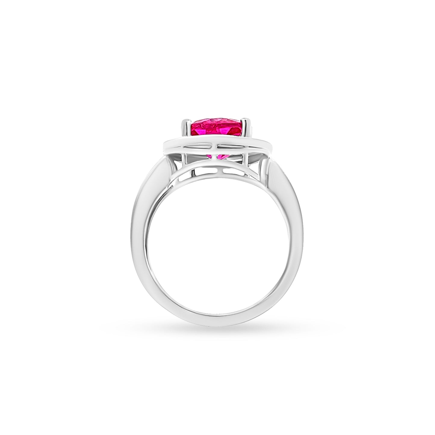 14K White Gold Lab-Grown Diamond Halo Ring with Ruby Stone