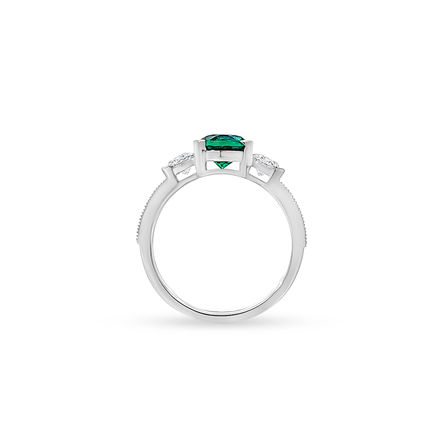 14K White Gold Lab-Grown Diamond and Emerald Ring