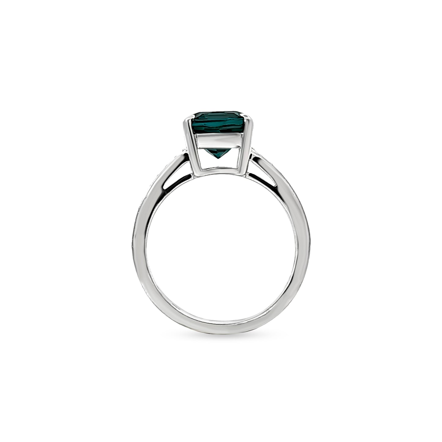 14K White Gold Lab-Grown Diamond and Single Emerald Stone Ring