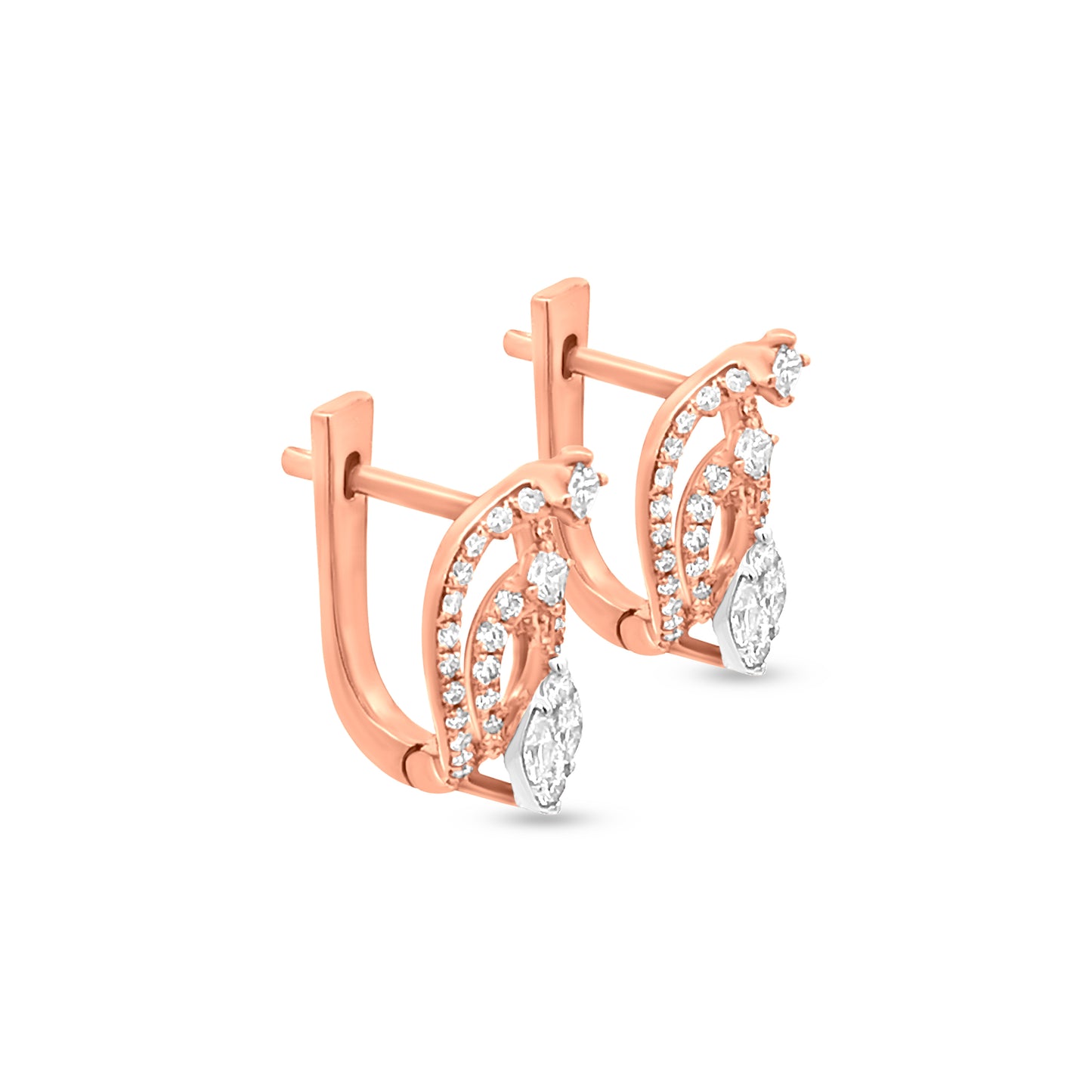 Marquise and Round Diamond 3D Design Stud Earrings in 18k Rose Gold: Perfect for Mothers Day And Birthday Gift
