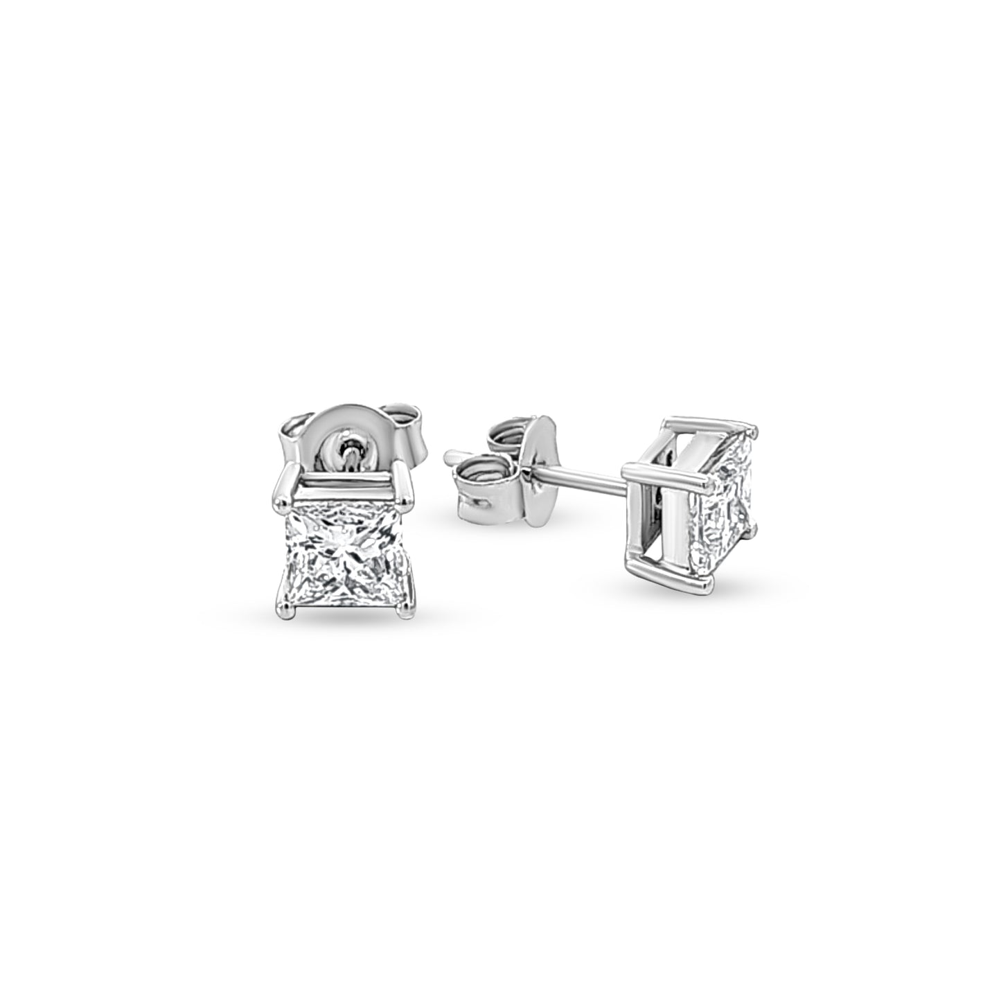 14K White Gold Princess-Cut Lab-Grown Diamond Solitaire Stud Earrings