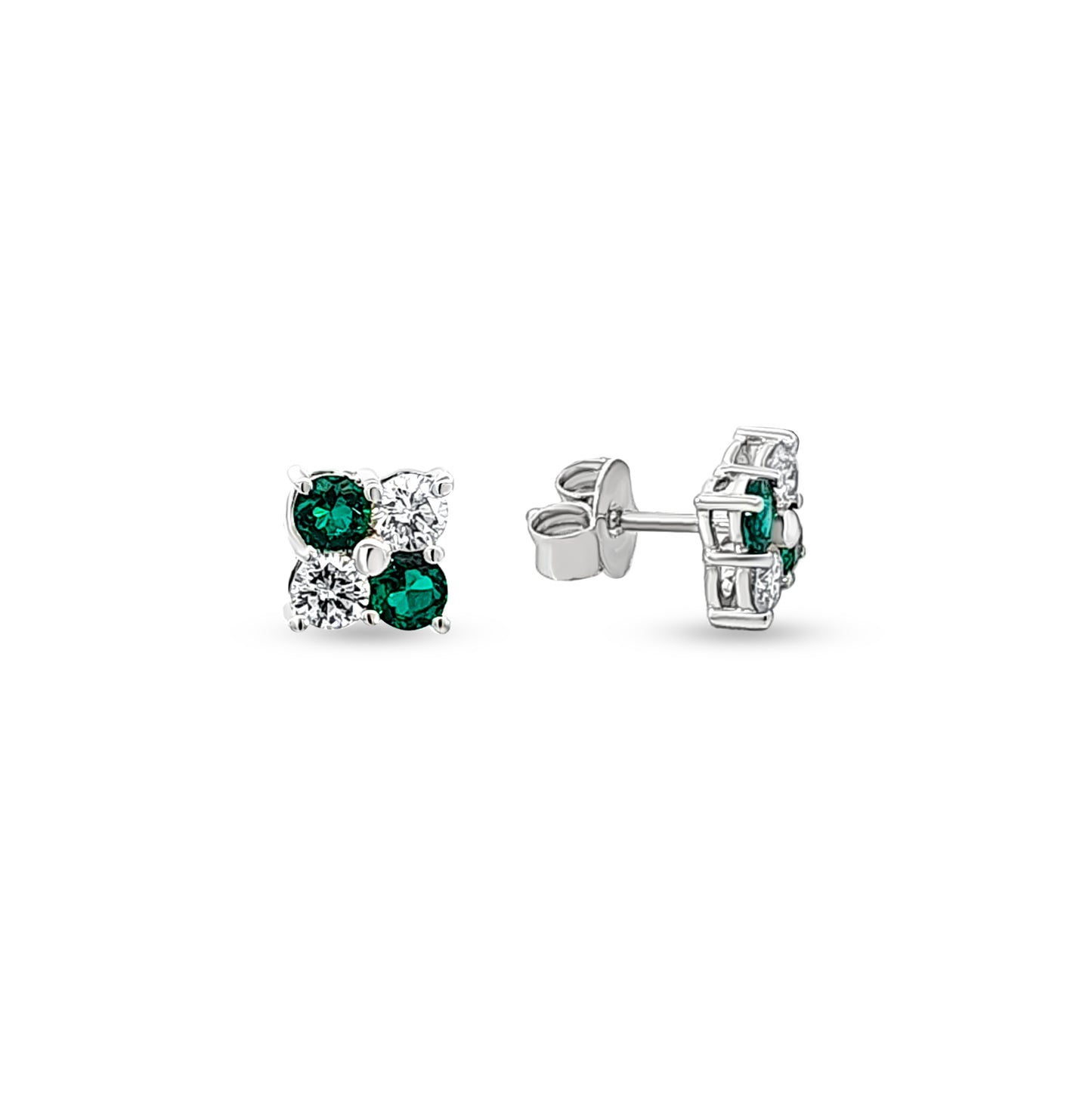 Harini - 14K White Gold Lab-Grown Diamond and Emerald Earrings