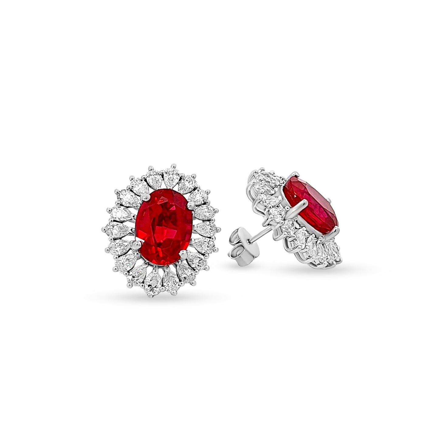 14K White Gold Pear Lab-Grown Diamond and Ruby Tops