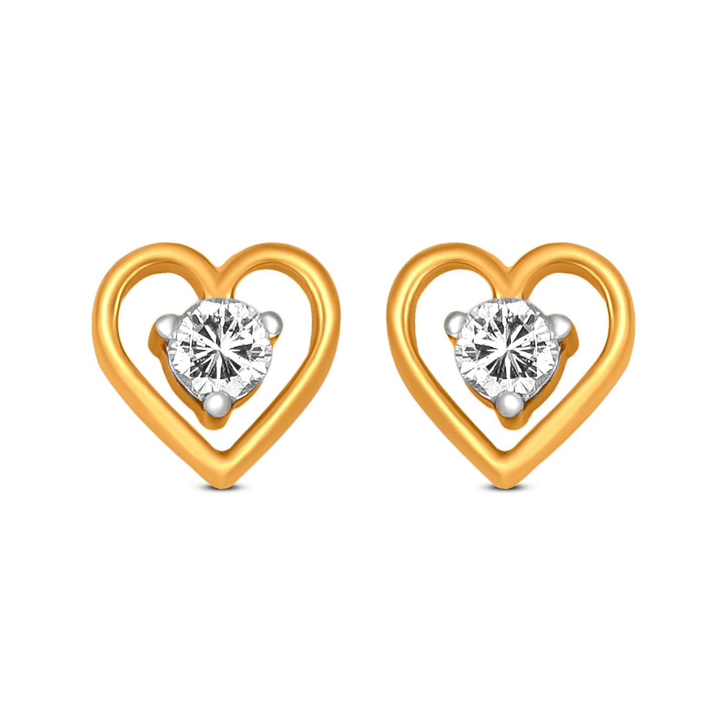 Heart Diamond Stud Earrings In 18K Yellow Gold