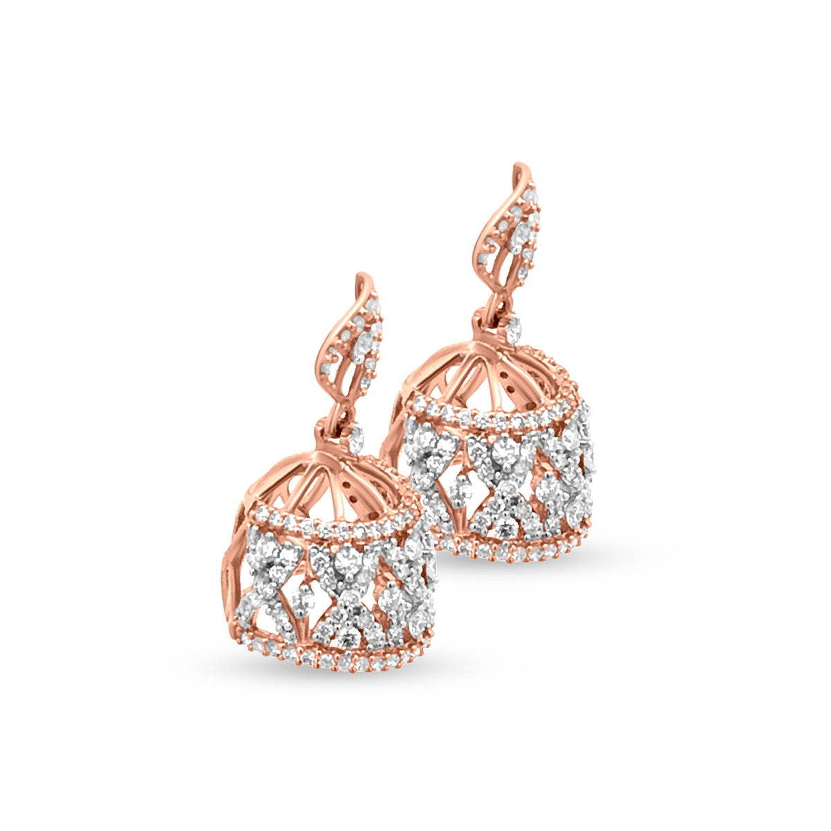 18k Rose Gold Indian Diamond Dangle Earrings also knows as Jhumkas