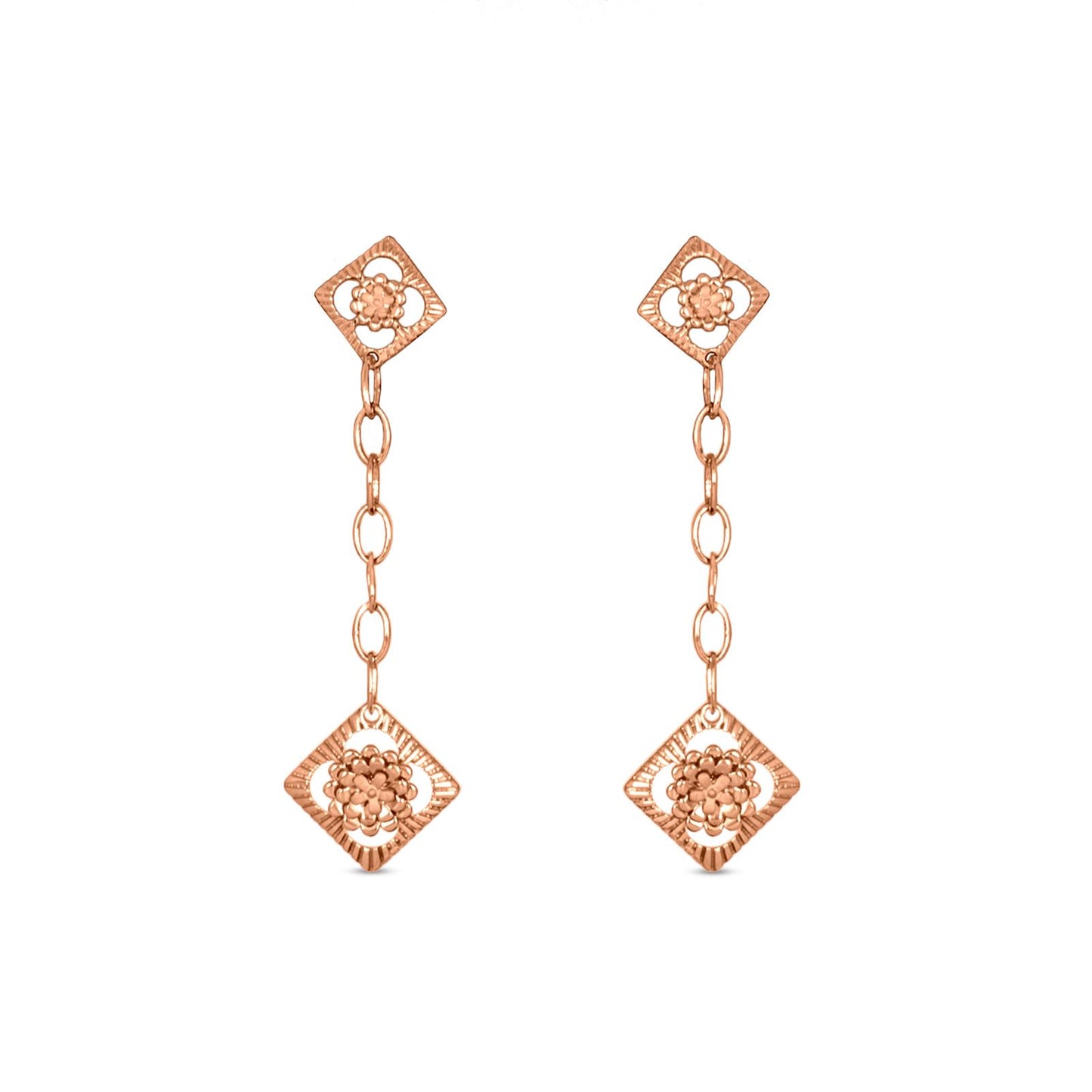 Flower Link Drop Earrings In 14K Rose Gold