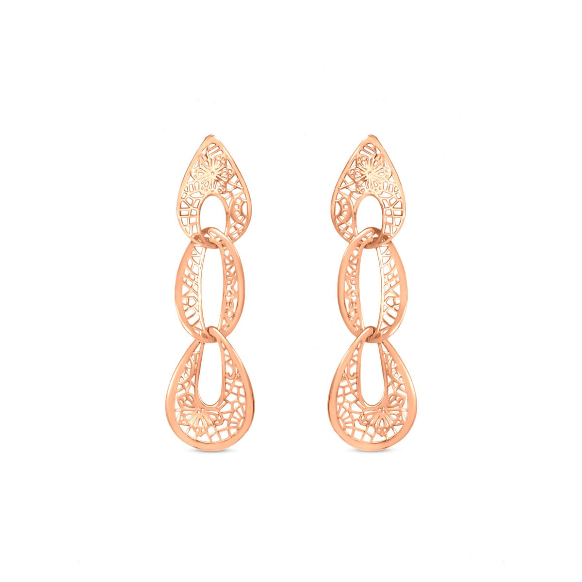 Triple Pear Drop Earrings In 14K Rose Gold