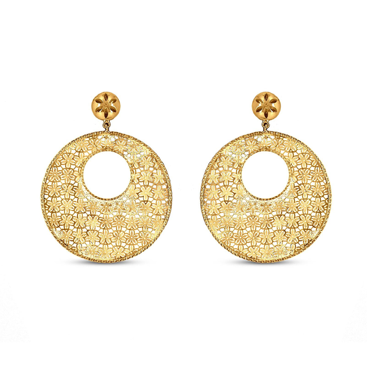 Circular Flower Drops In 22K Gold