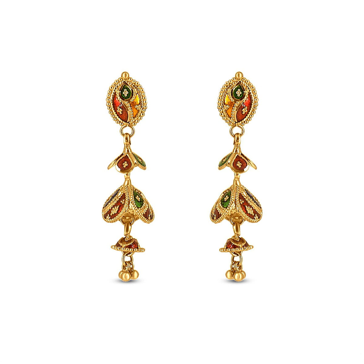Drop Earrings In 22K Gold With Meenakari