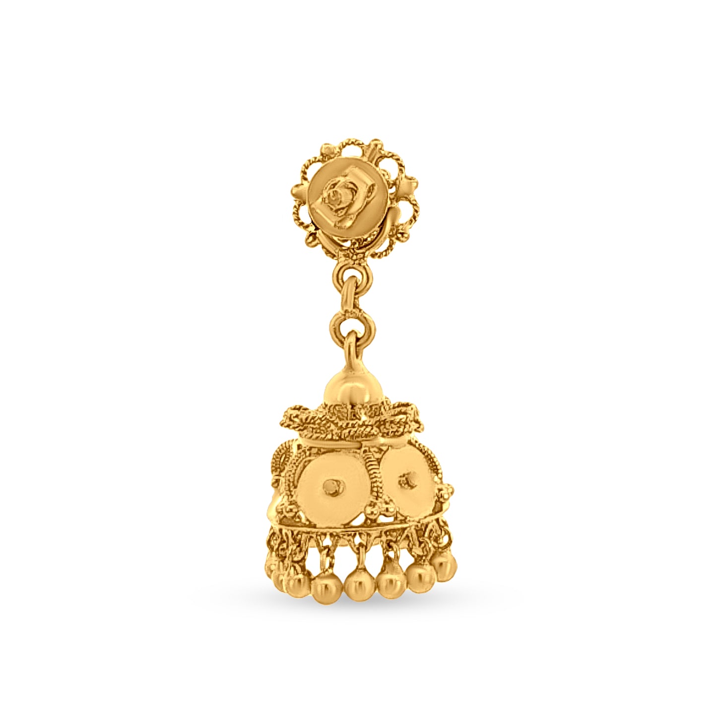Meera 22K Yellow Gold Long Classical Filigree work Jhumka Earrings