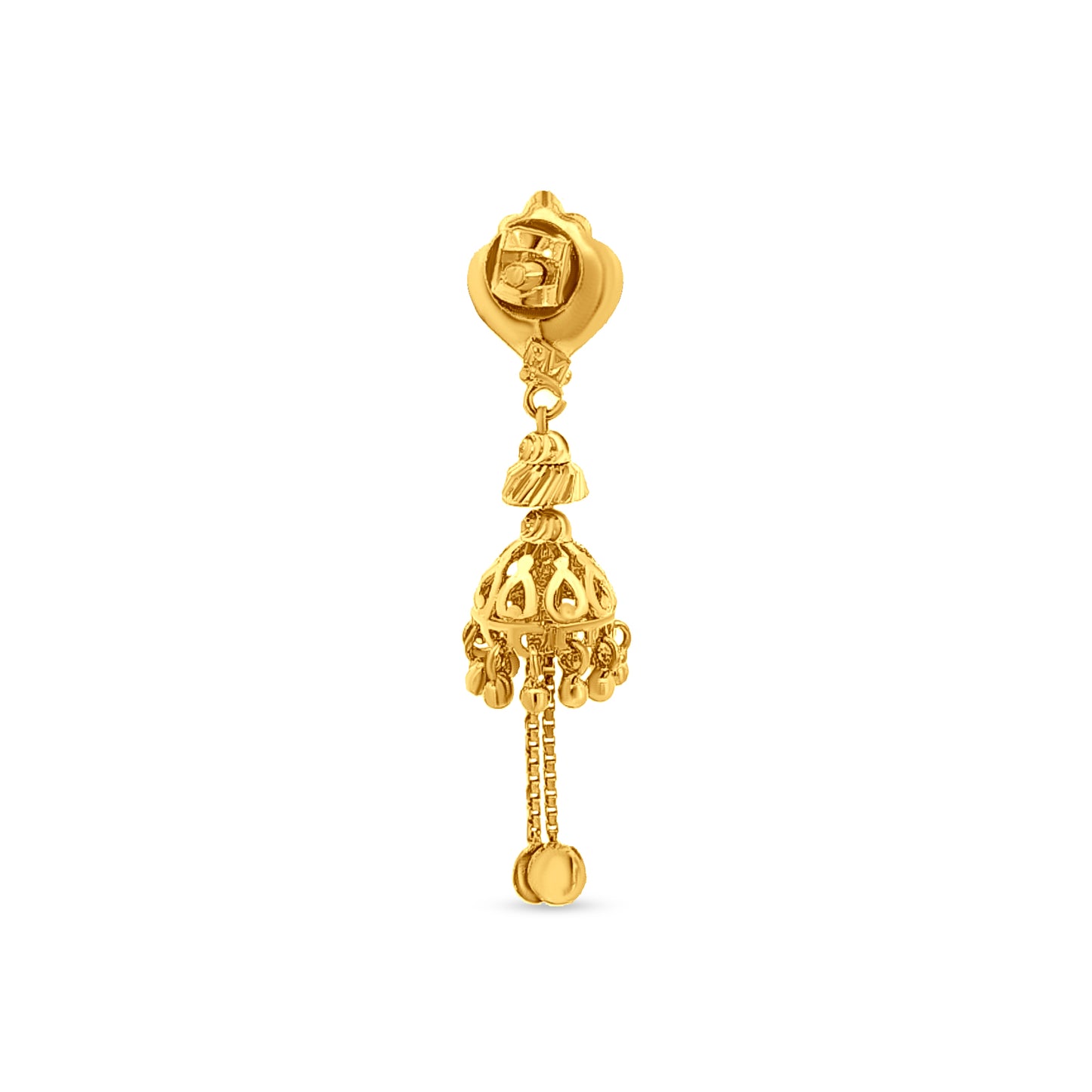 Lavanya 22K Yellow Gold Long Traditional Jhumkas with Hanging Trinkets